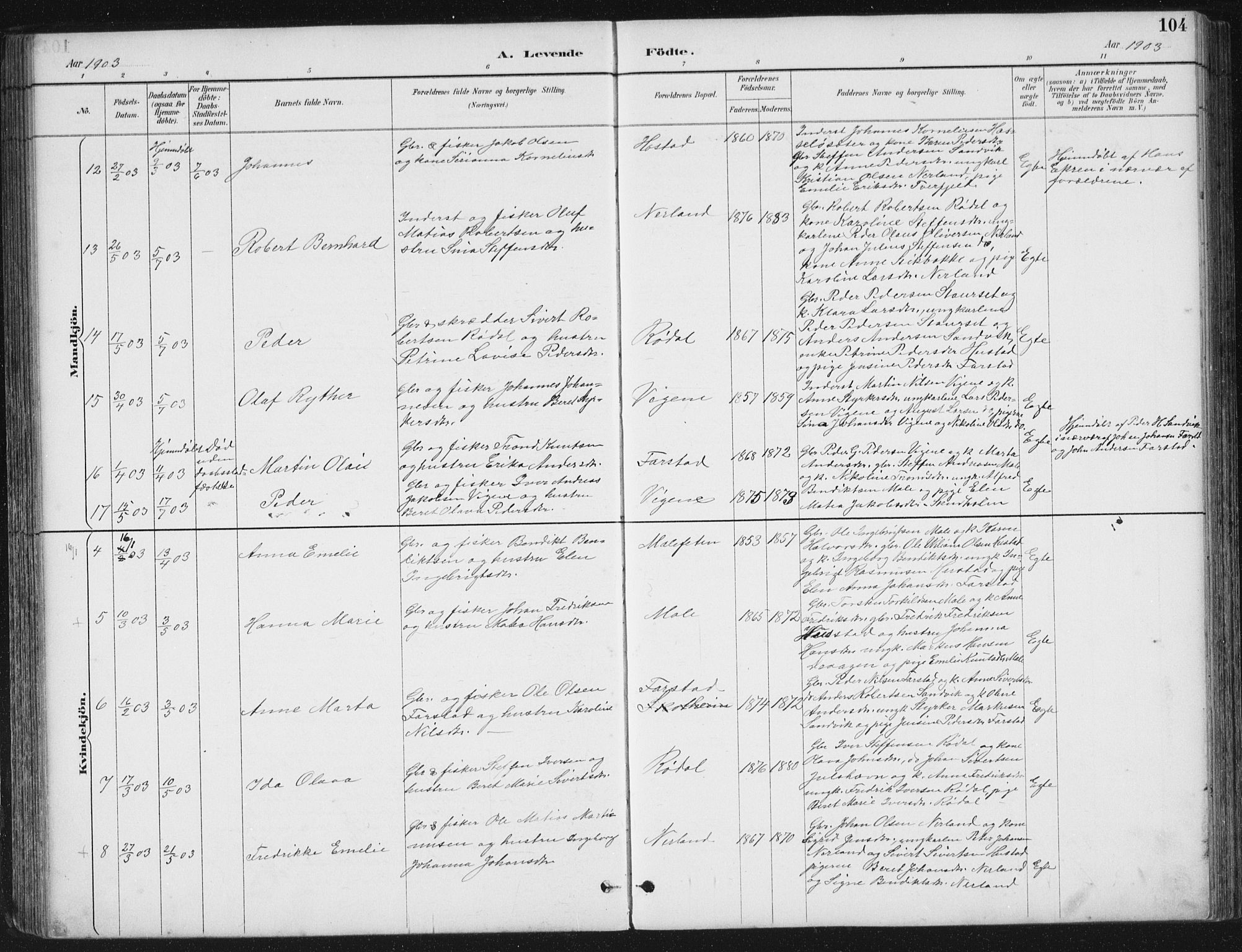 Ministerialprotokoller, klokkerbøker og fødselsregistre - Møre og Romsdal, SAT/A-1454/567/L0783: Klokkerbok nr. 567C03, 1887-1903, s. 104