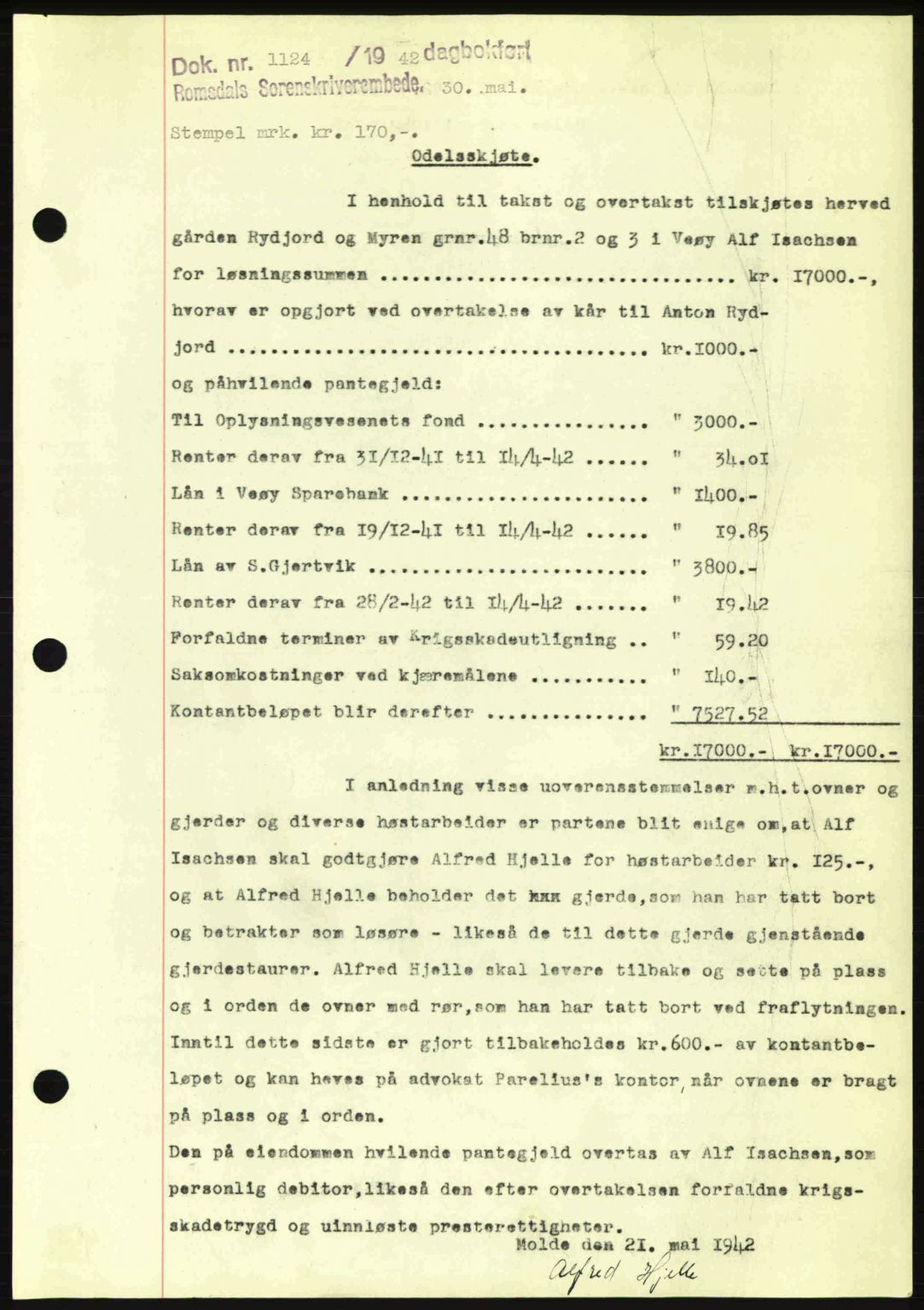 Romsdal sorenskriveri, SAT/A-4149/1/2/2C: Pantebok nr. A12, 1942-1942, Dagboknr: 1124/1942