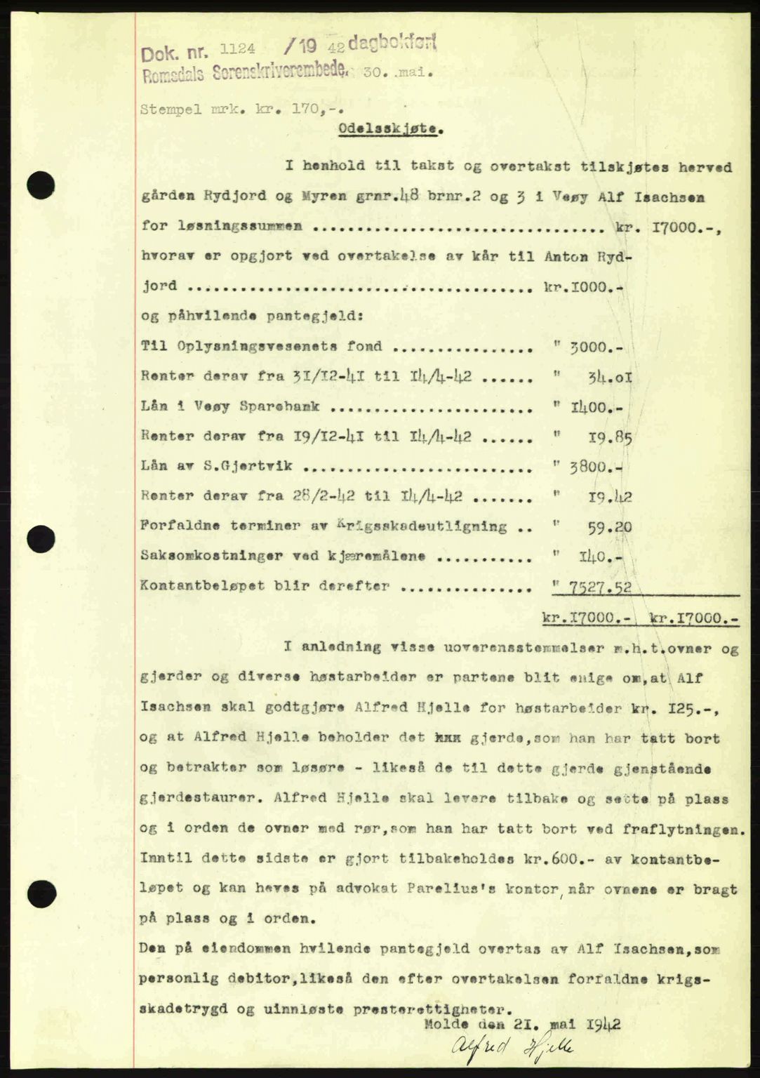 Romsdal sorenskriveri, AV/SAT-A-4149/1/2/2C: Pantebok nr. A12, 1942-1942, Dagboknr: 1124/1942