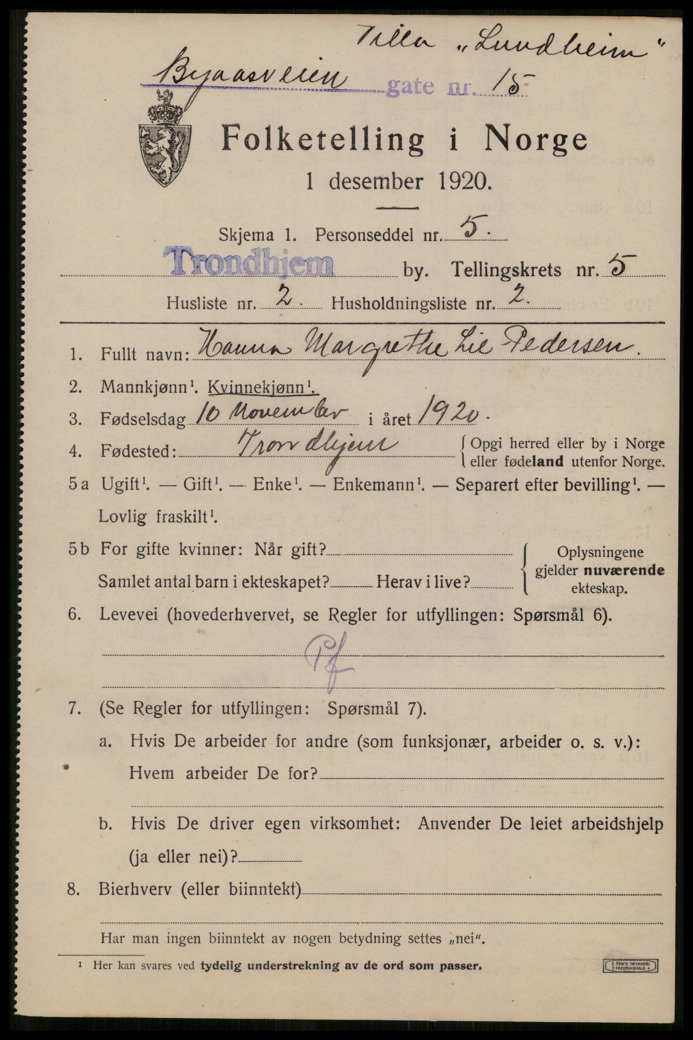 SAT, Folketelling 1920 for 1601 Trondheim kjøpstad, 1920, s. 38436