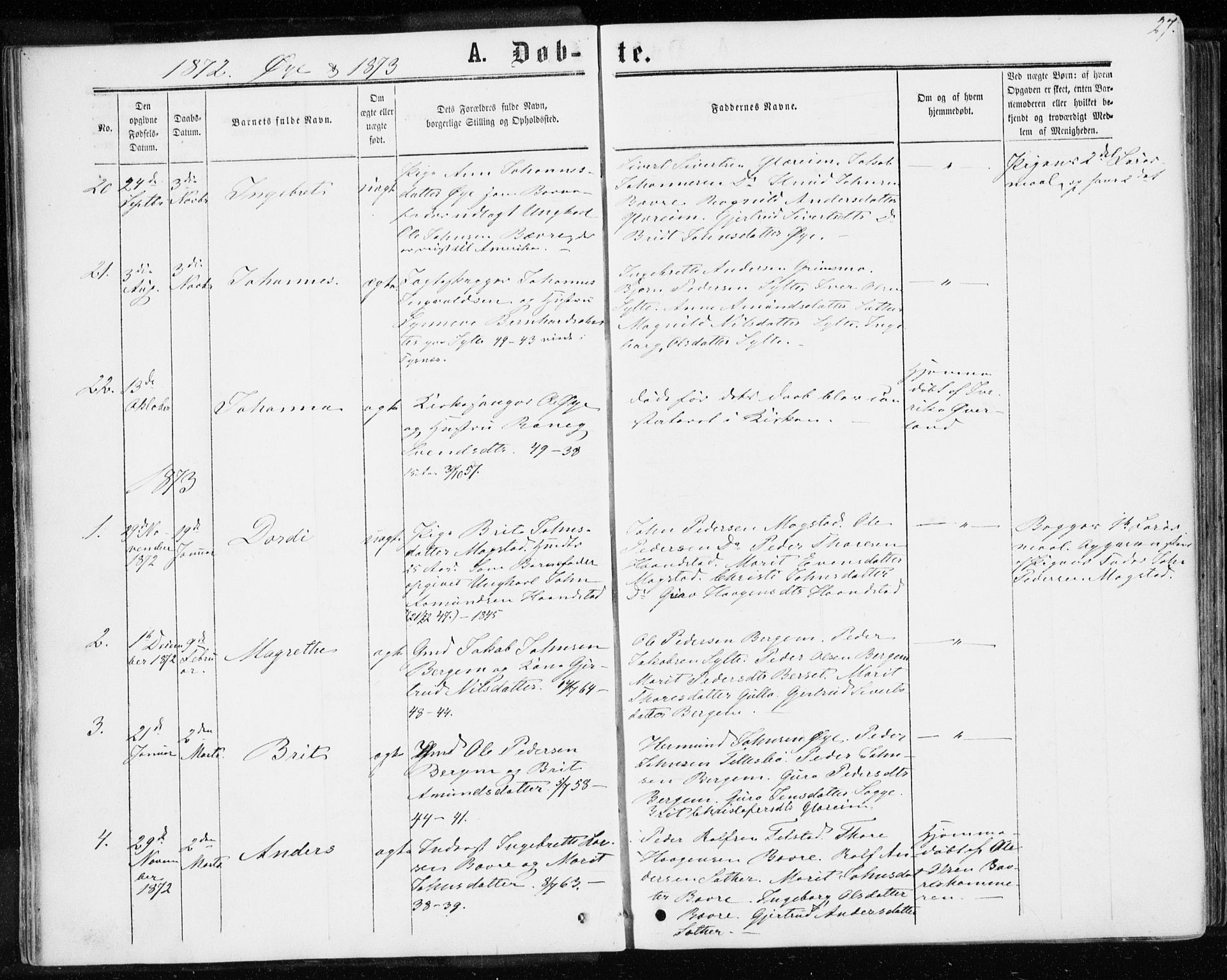 Ministerialprotokoller, klokkerbøker og fødselsregistre - Møre og Romsdal, SAT/A-1454/595/L1045: Ministerialbok nr. 595A07, 1863-1873, s. 27