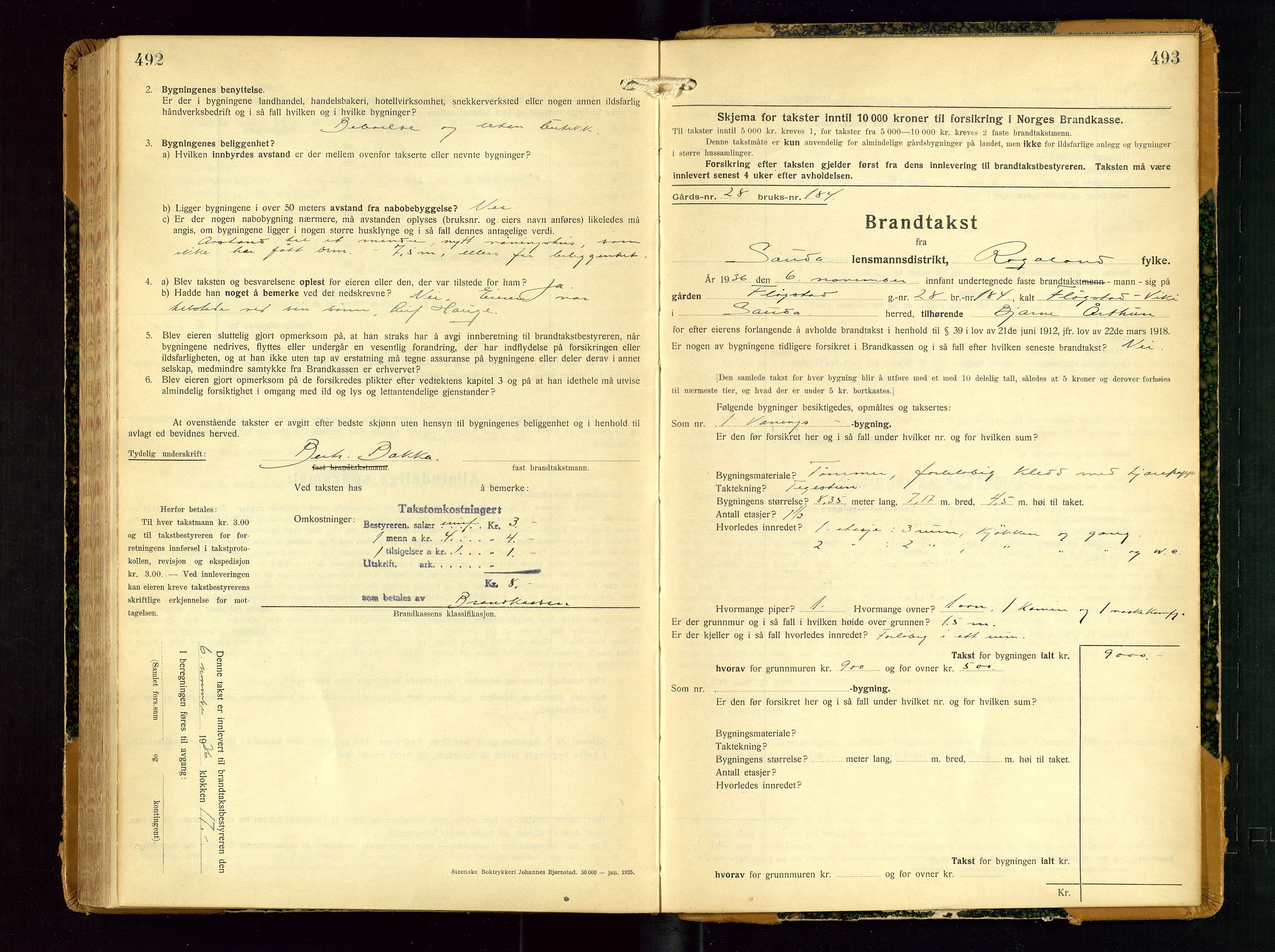 Sauda lensmannskontor, AV/SAST-A-100177/Gob/L0003: Branntakstprotokoll - skjematakst, 1928-1936, s. 492-493