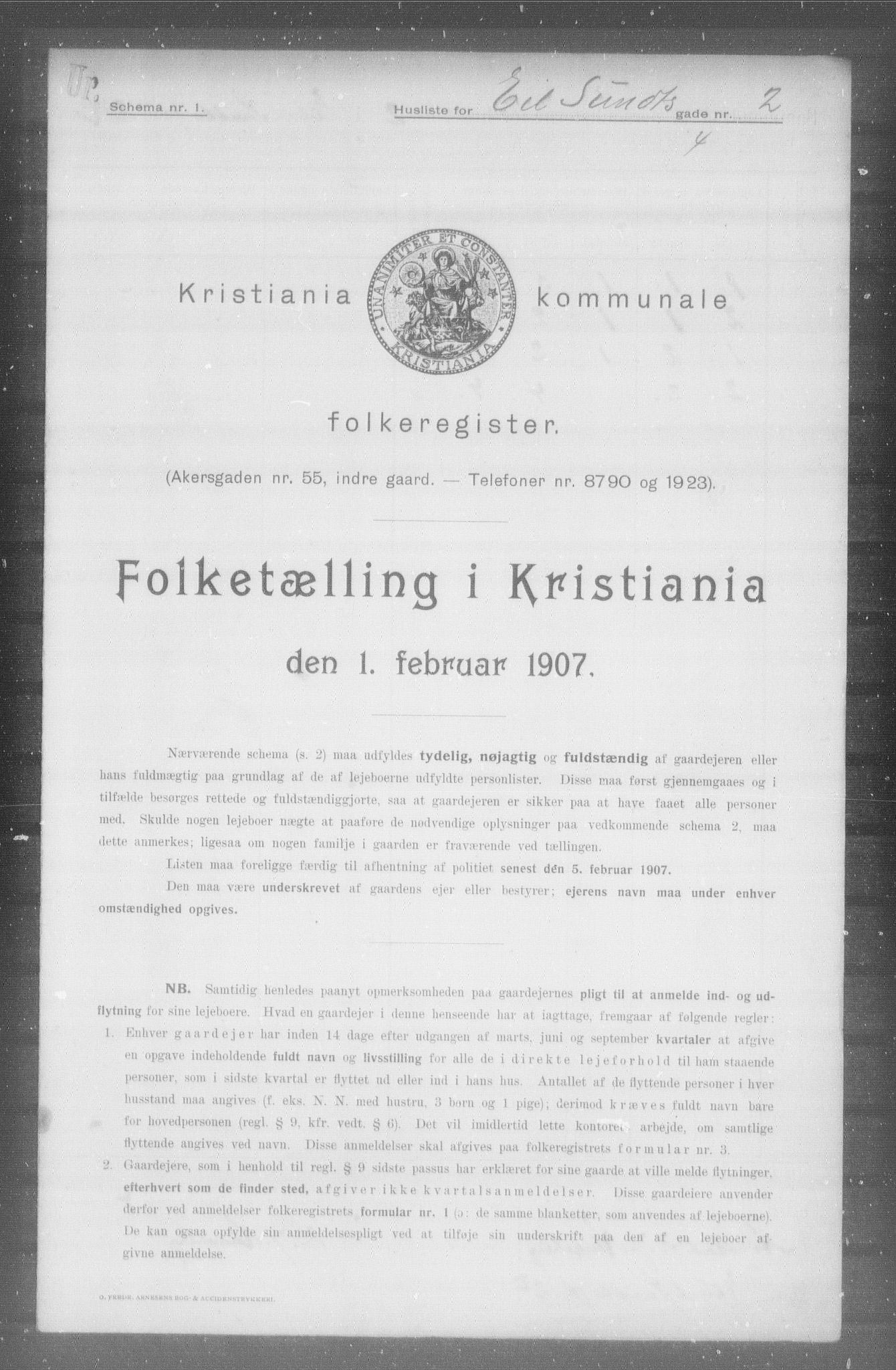 OBA, Kommunal folketelling 1.2.1907 for Kristiania kjøpstad, 1907, s. 9553