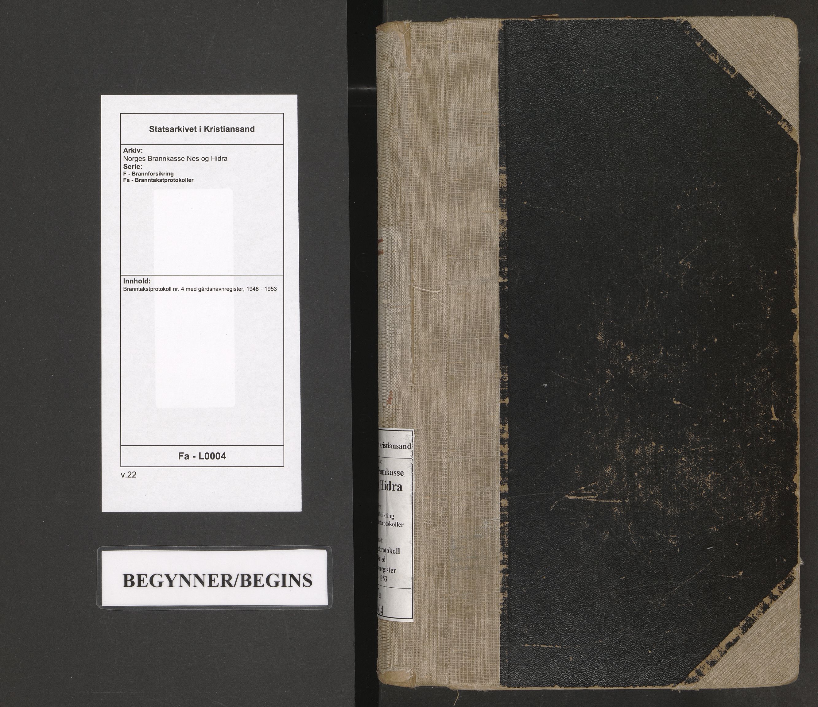 Norges Brannkasse Nes og Hidra, AV/SAK-2241-0040/F/Fa/L0004: Branntakstprotokoll nr. 4 med gårdsnavnregister, 1948-1953