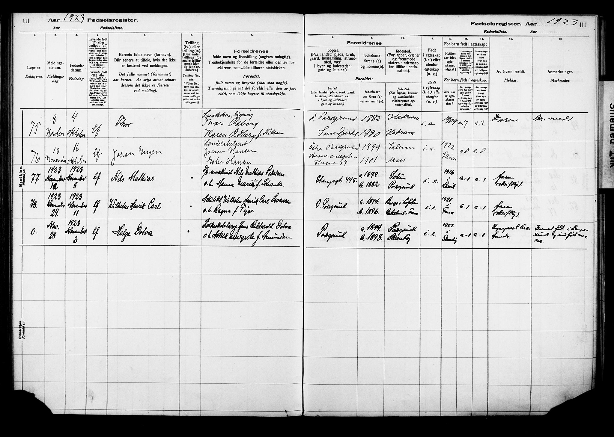 Porsgrunn kirkebøker , AV/SAKO-A-104/J/Ja/L0001: Fødselsregister nr. 1, 1916-1929, s. 111