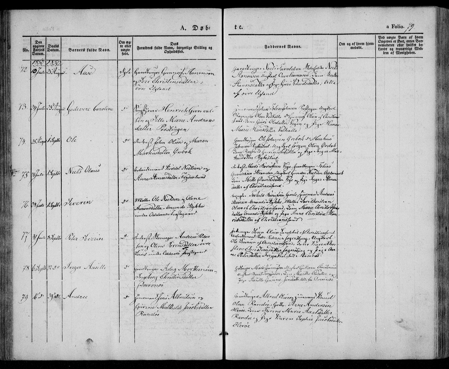 Oddernes sokneprestkontor, AV/SAK-1111-0033/F/Fa/Faa/L0006: Ministerialbok nr. A 6, 1838-1851, s. 79
