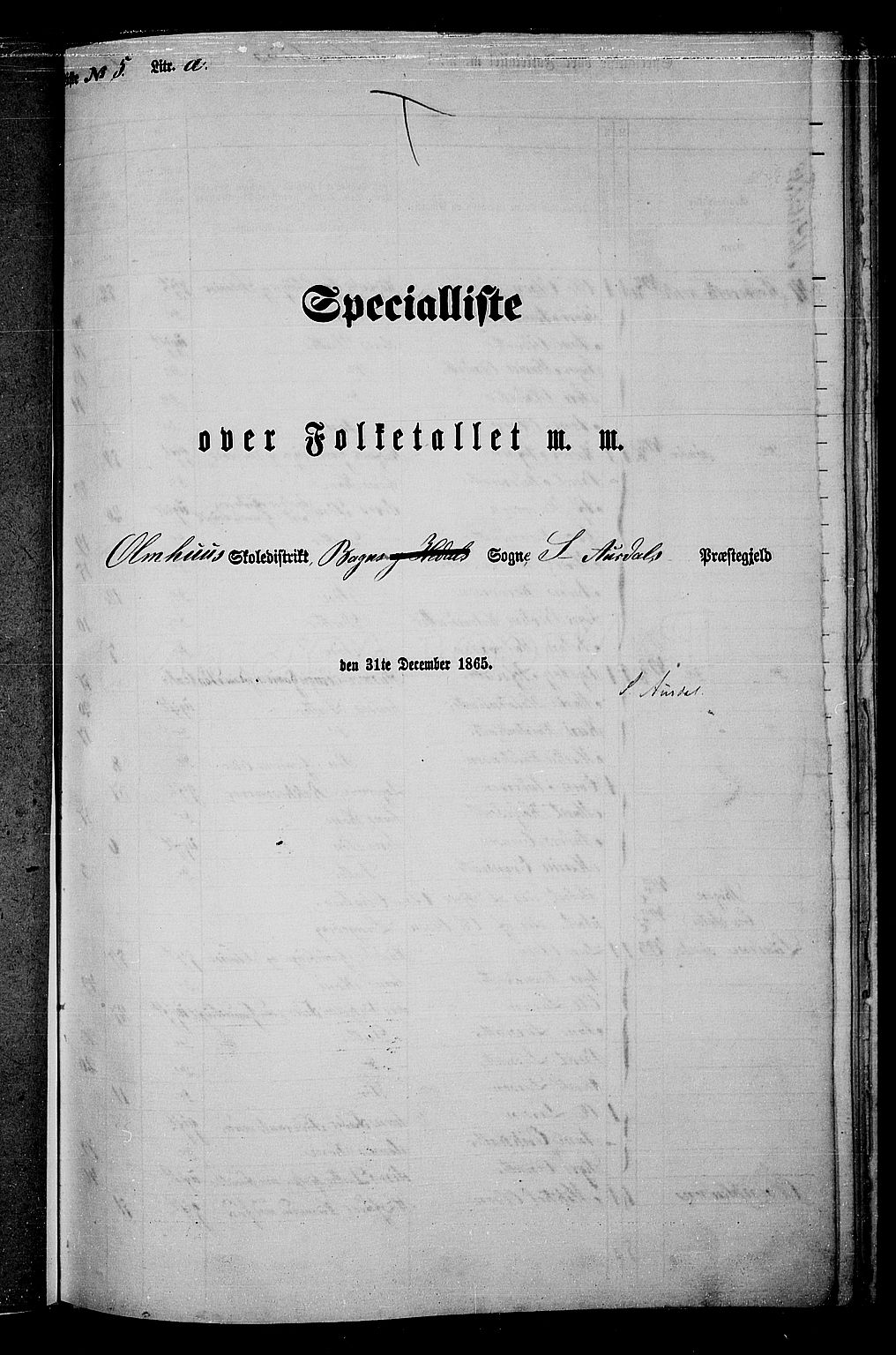 RA, Folketelling 1865 for 0540P Sør-Aurdal prestegjeld, 1865, s. 98