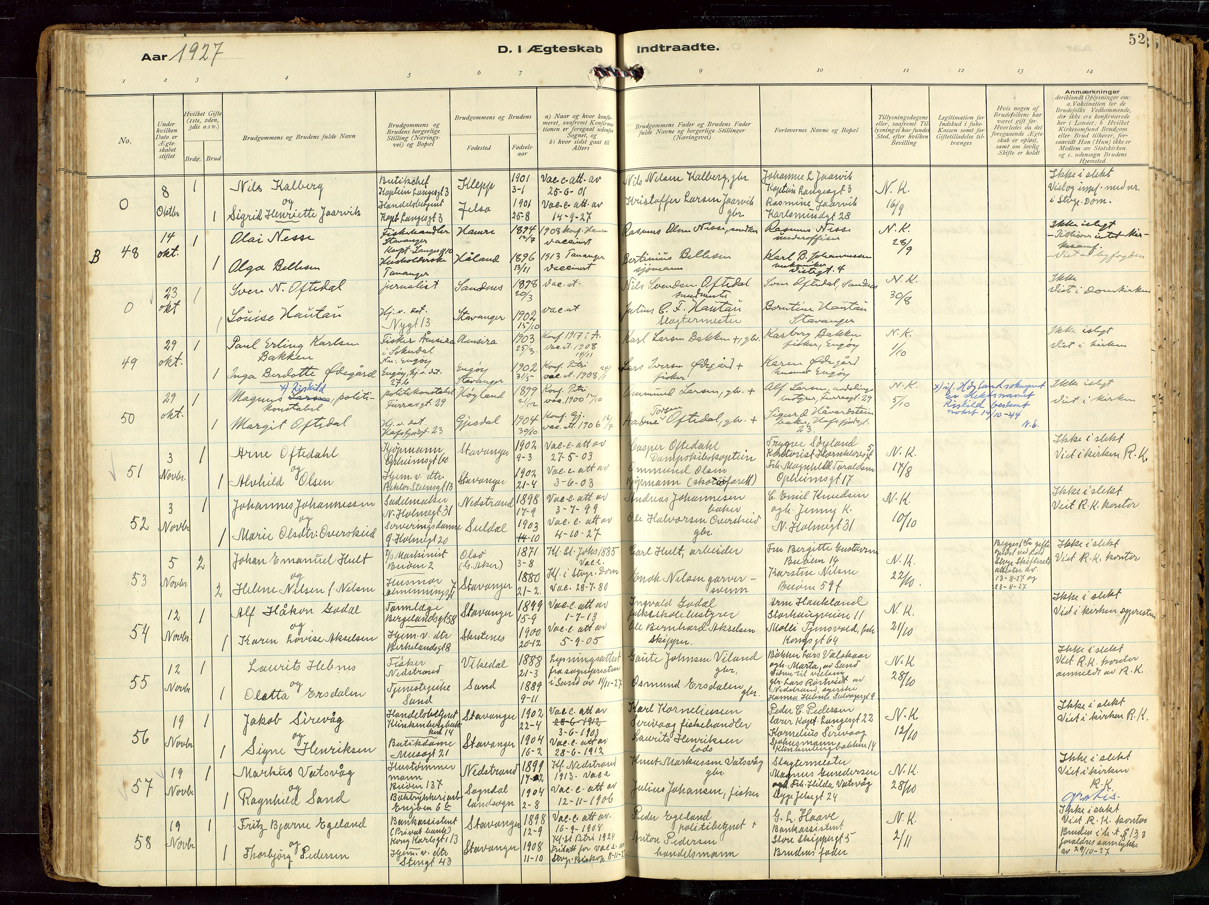 St. Petri sokneprestkontor, AV/SAST-A-101813/002/D/L0002: Ministerialbok nr. A 27, 1921-1942, s. 52