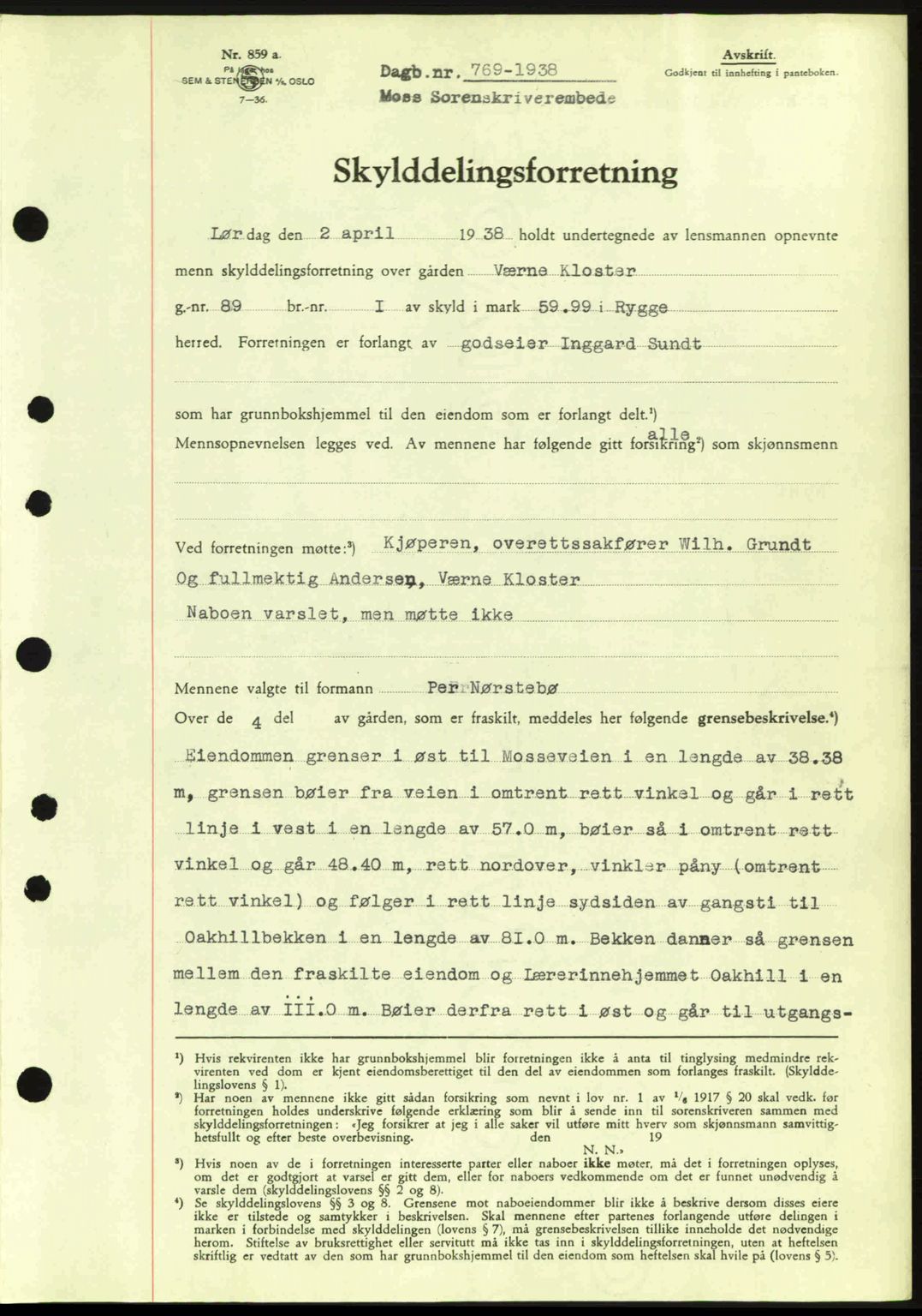 Moss sorenskriveri, SAO/A-10168: Pantebok nr. A4, 1938-1938, Dagboknr: 769/1938
