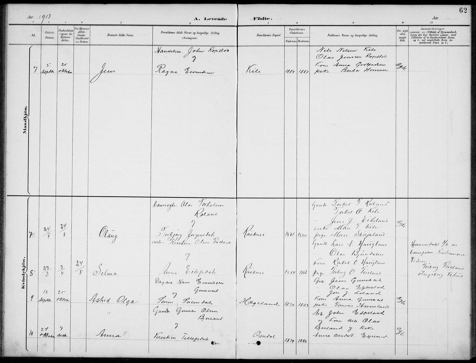 Vennesla sokneprestkontor, AV/SAK-1111-0045/Fb/Fba/L0003: Klokkerbok nr. B 3, 1890-1919, s. 62