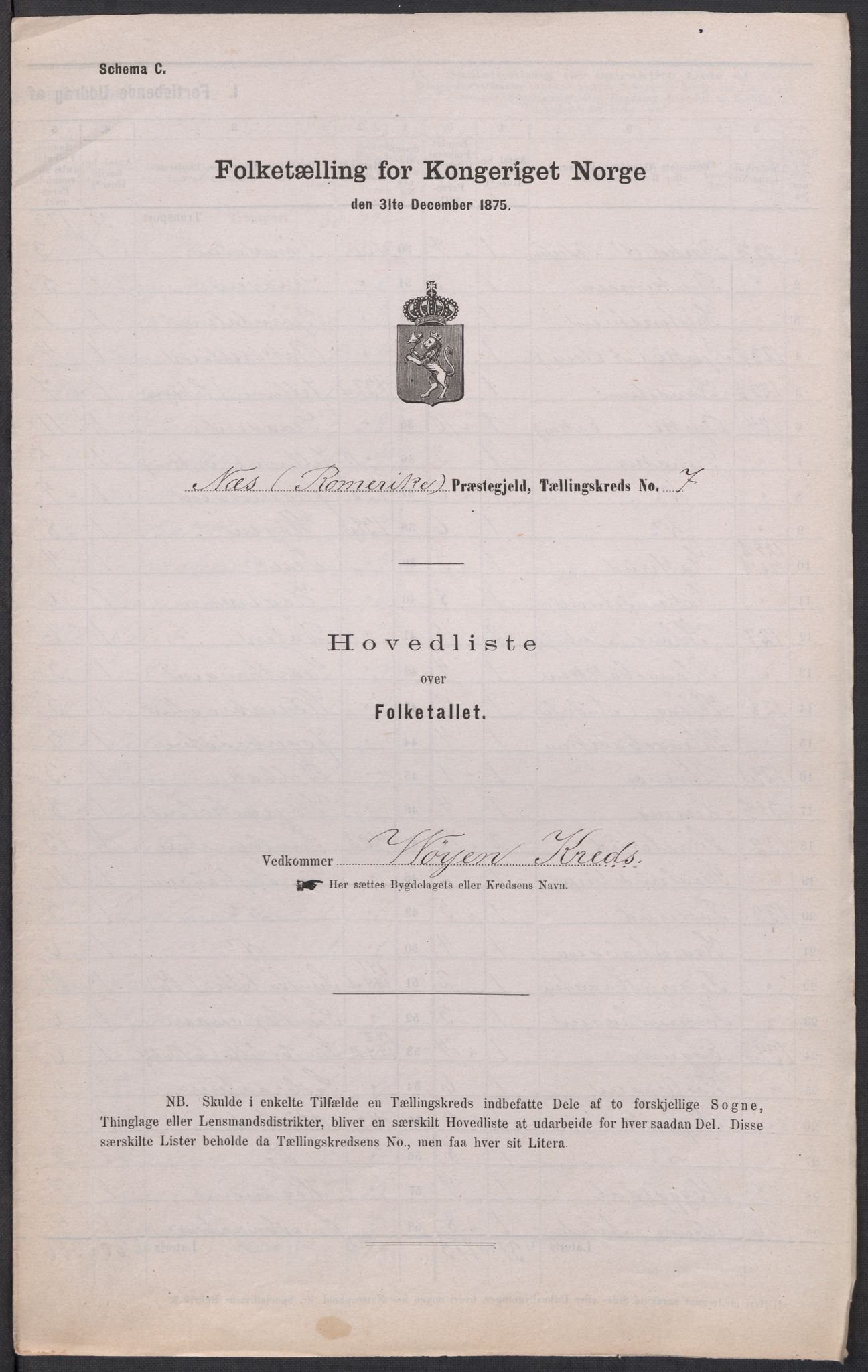 RA, Folketelling 1875 for 0236P Nes prestegjeld, 1875, s. 22
