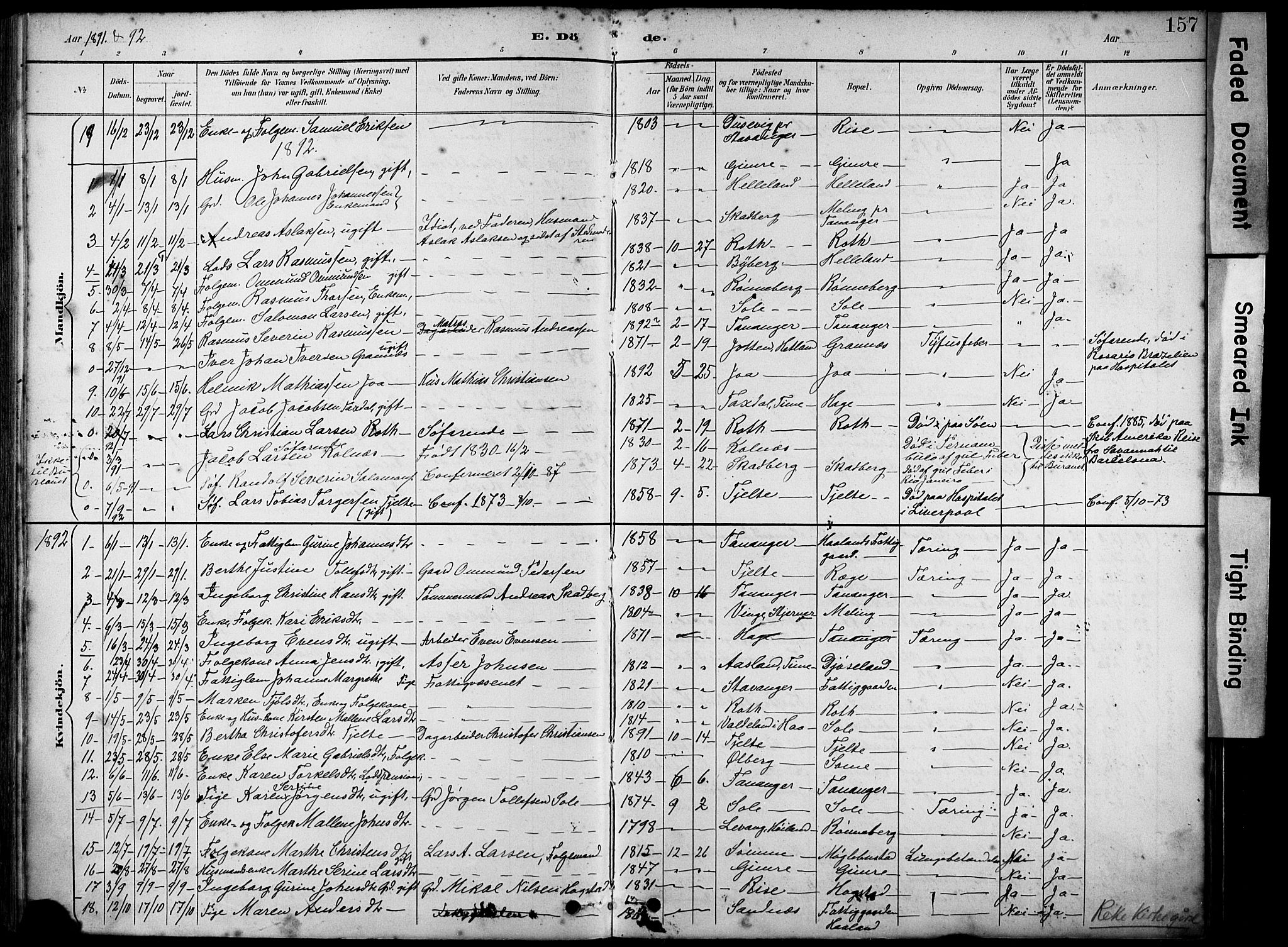Håland sokneprestkontor, AV/SAST-A-101802/001/30BA/L0012: Ministerialbok nr. A 11, 1889-1900, s. 157