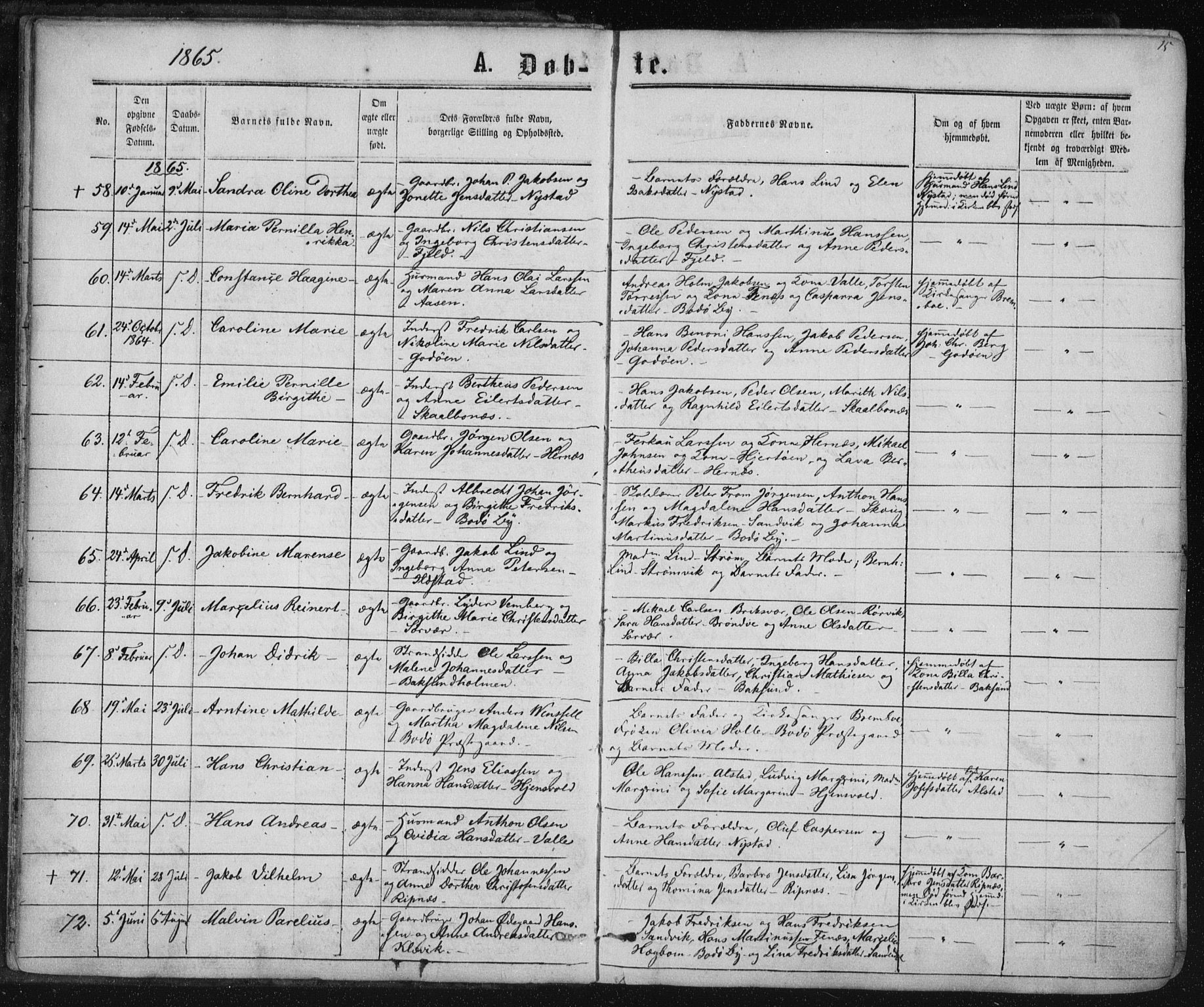 Ministerialprotokoller, klokkerbøker og fødselsregistre - Nordland, AV/SAT-A-1459/801/L0008: Ministerialbok nr. 801A08, 1864-1875, s. 15