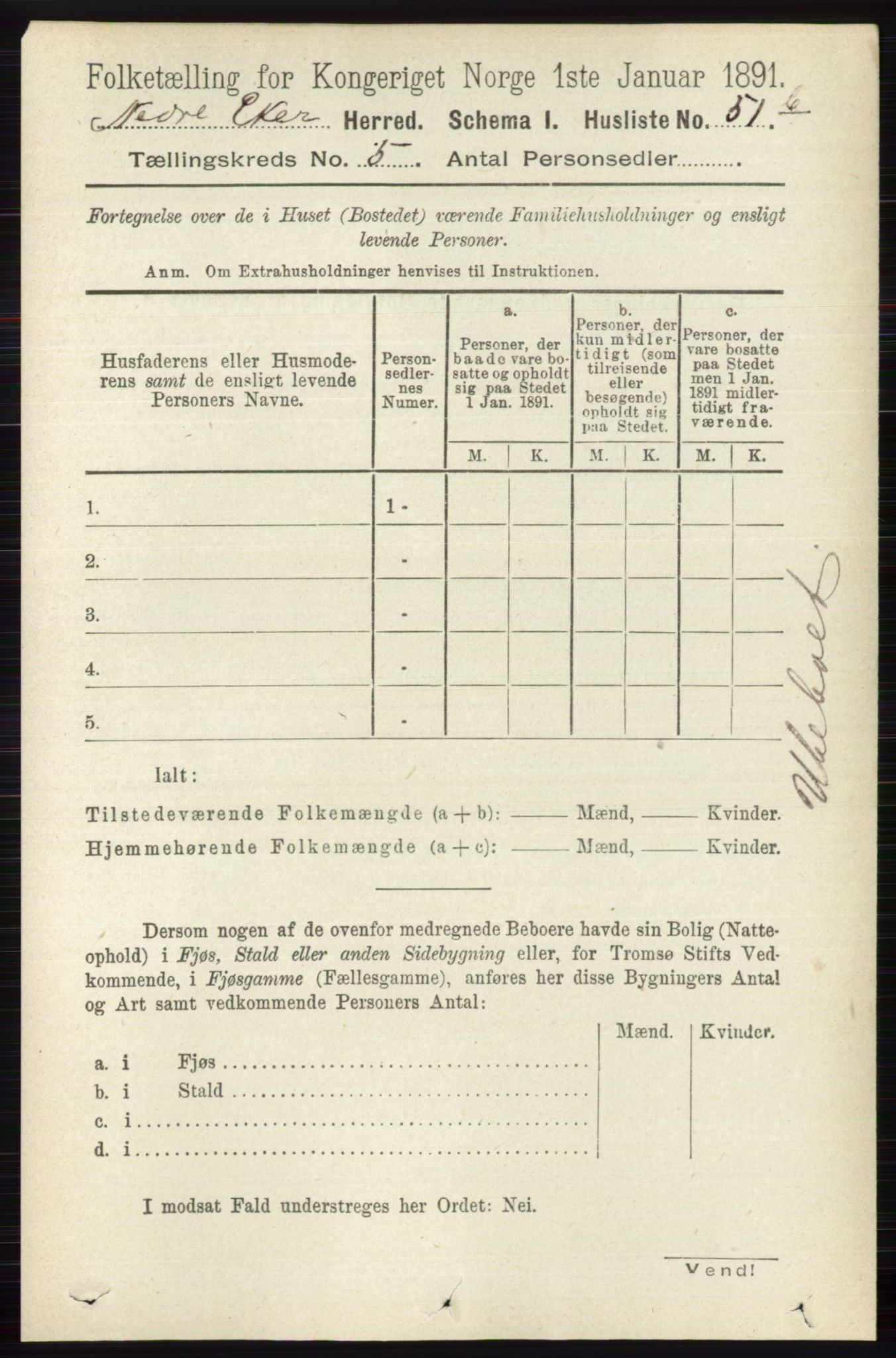 RA, Folketelling 1891 for 0625 Nedre Eiker herred, 1891, s. 2307