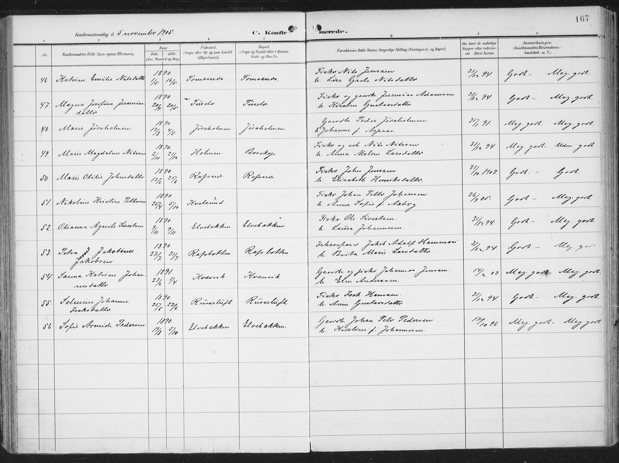 Alta sokneprestkontor, AV/SATØ-S-1338/H/Ha/L0005.kirke: Ministerialbok nr. 5, 1904-1918, s. 167