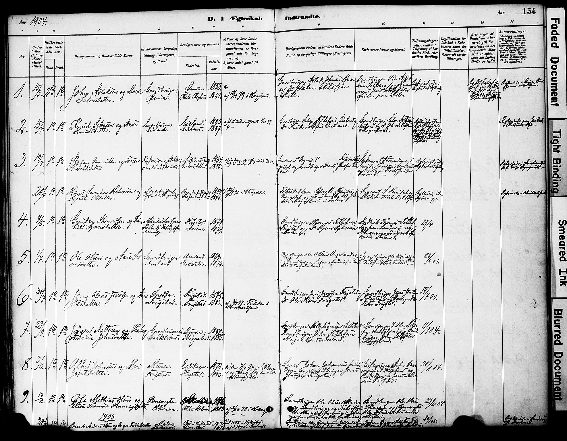 Evje sokneprestkontor, AV/SAK-1111-0008/F/Fa/Fac/L0003: Ministerialbok nr. A 3, 1884-1909, s. 154