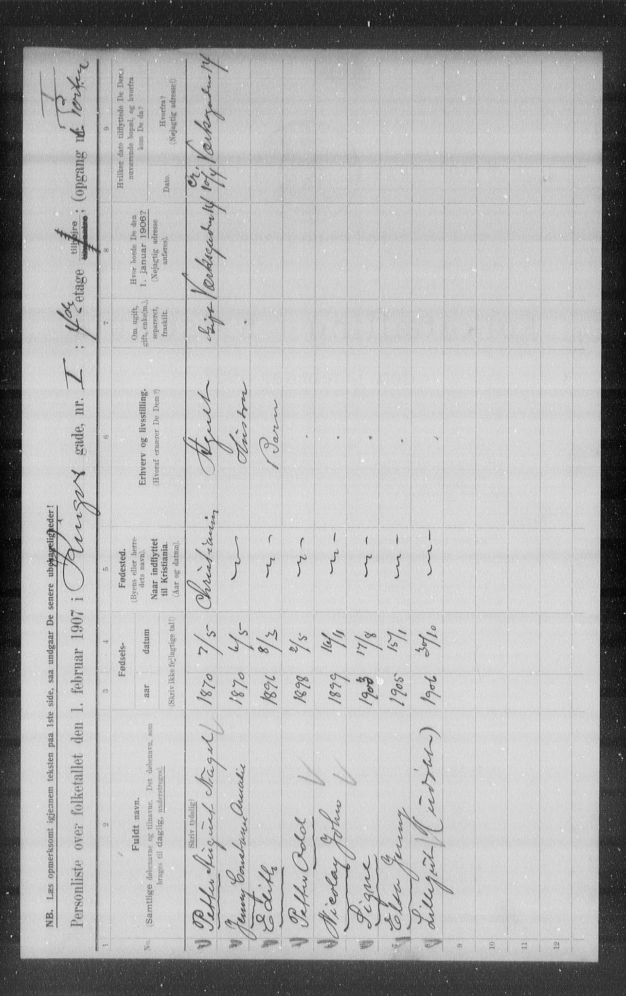 OBA, Kommunal folketelling 1.2.1907 for Kristiania kjøpstad, 1907, s. 25233