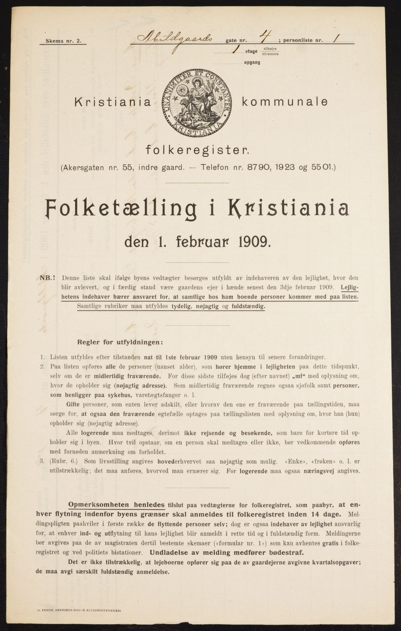 OBA, Kommunal folketelling 1.2.1909 for Kristiania kjøpstad, 1909, s. 20
