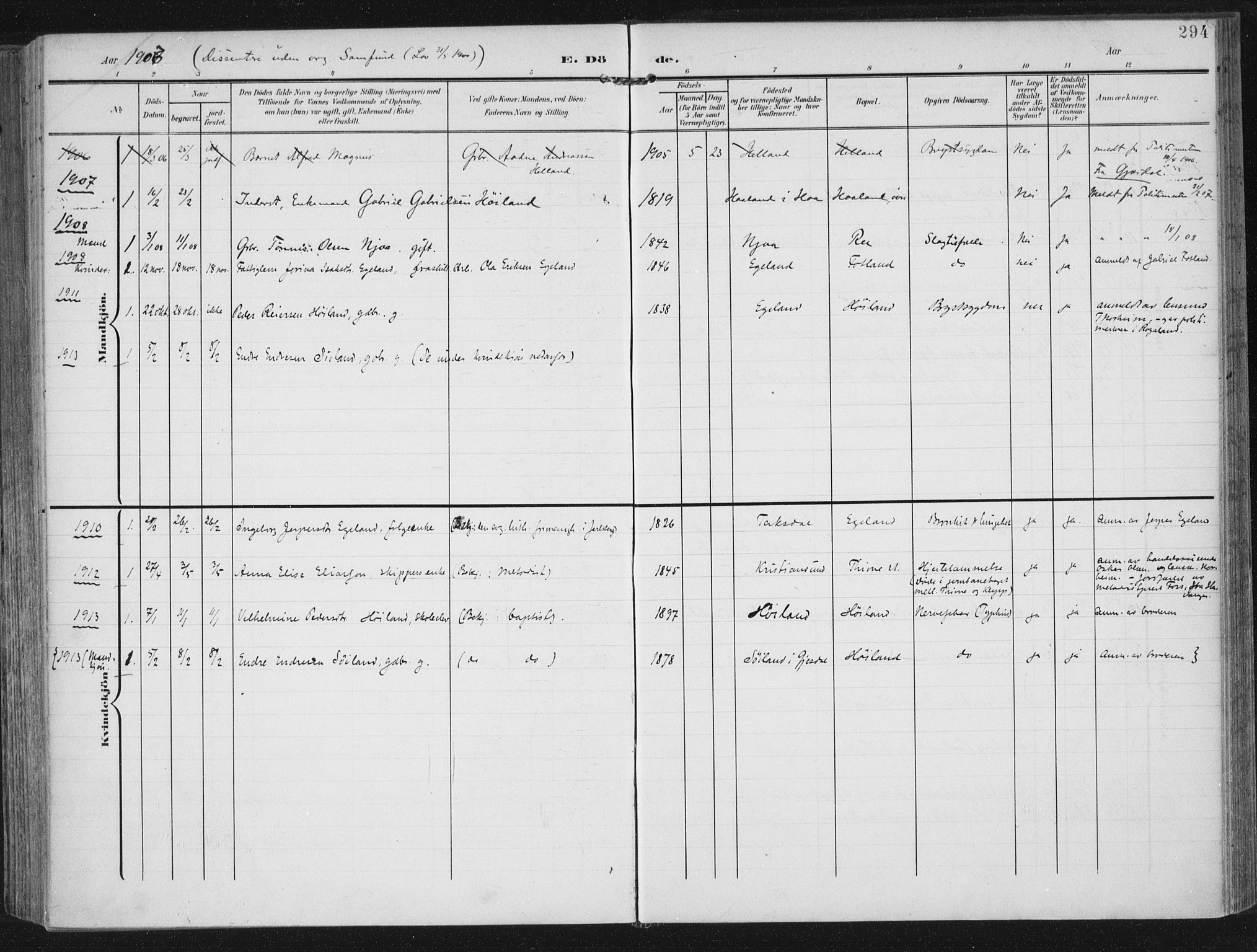 Lye sokneprestkontor, AV/SAST-A-101794/002/A/L0001: Ministerialbok nr. A 12, 1904-1920, s. 294