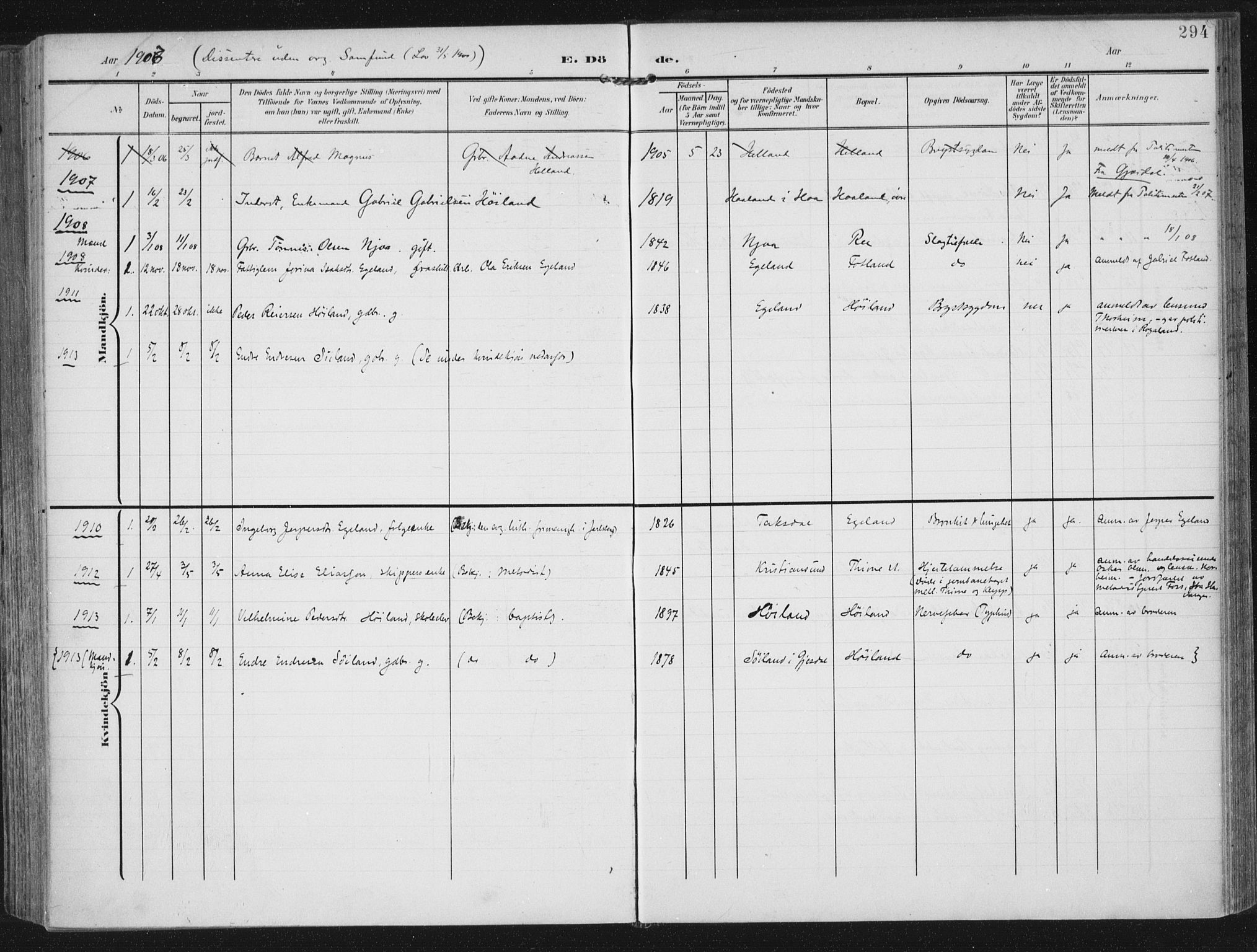 Lye sokneprestkontor, SAST/A-101794/002/A/L0001: Ministerialbok nr. A 12, 1904-1920, s. 294