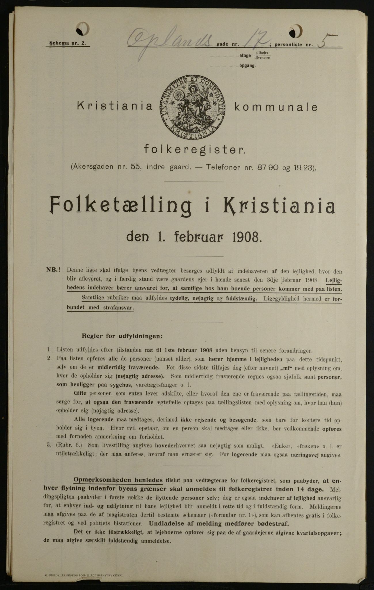 OBA, Kommunal folketelling 1.2.1908 for Kristiania kjøpstad, 1908, s. 68006