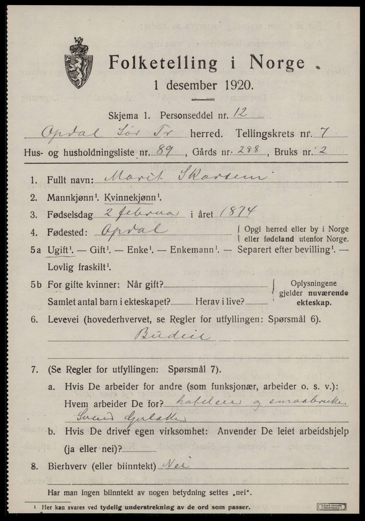 SAT, Folketelling 1920 for 1634 Oppdal herred, 1920, s. 6763