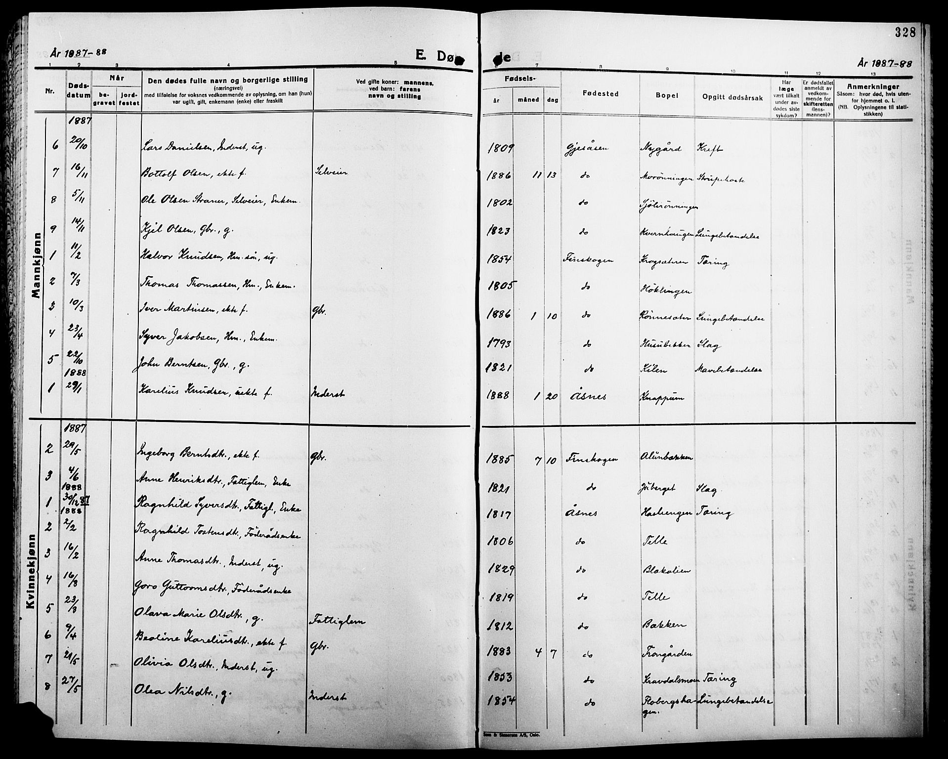 Åsnes prestekontor, SAH/PREST-042/H/Ha/Haa/L0000B: Ministerialbok, 1870-1889, s. 328