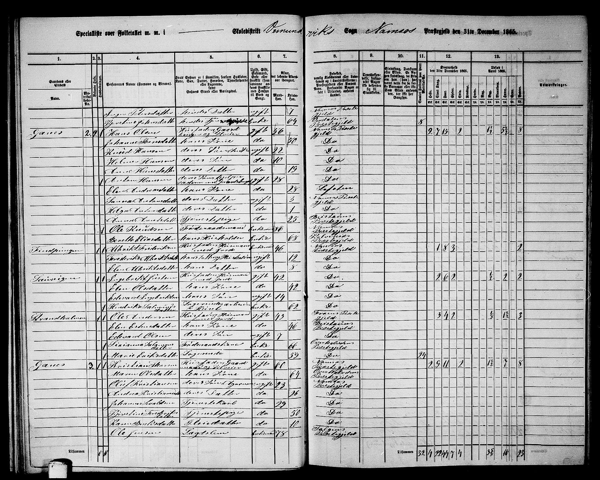 RA, Folketelling 1865 for 1745L Namsos prestegjeld, Vemundvik sokn og Sævik sokn, 1865, s. 25