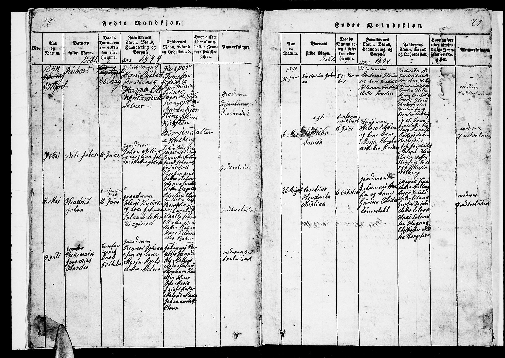 Ministerialprotokoller, klokkerbøker og fødselsregistre - Nordland, SAT/A-1459/884/L1195: Klokkerbok nr. 884C01, 1837-1867, s. 20-21