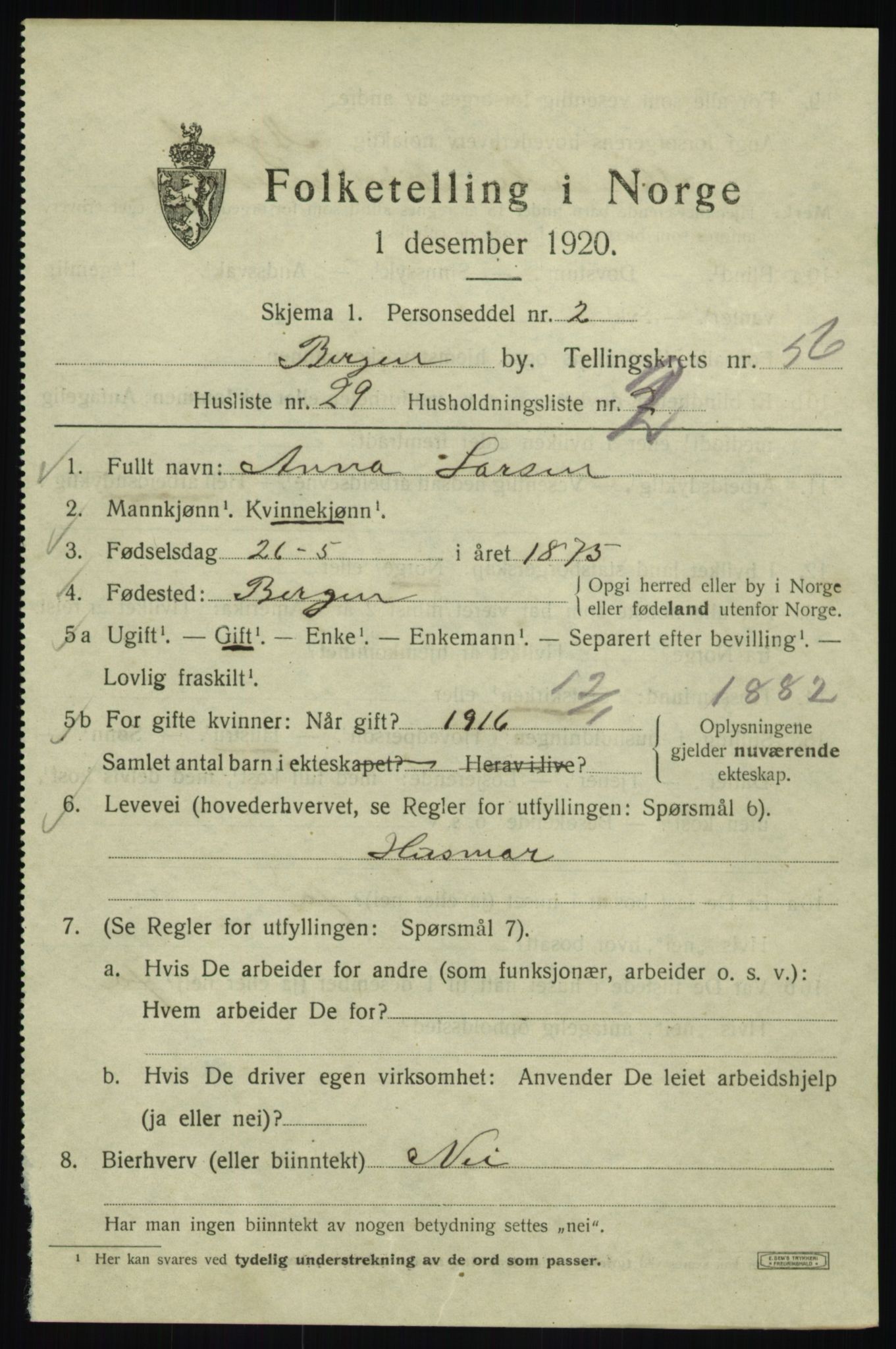 SAB, Folketelling 1920 for 1301 Bergen kjøpstad, 1920, s. 125744