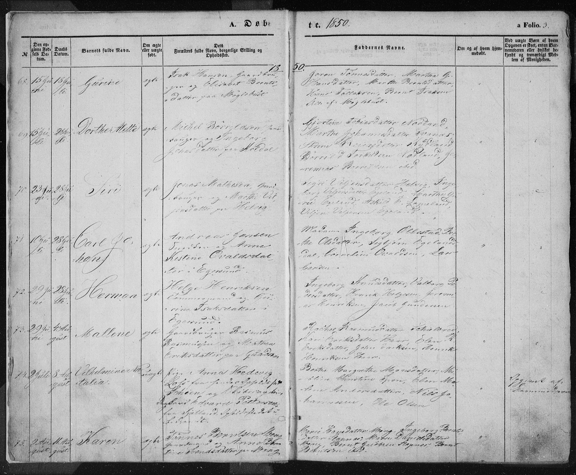 Eigersund sokneprestkontor, SAST/A-101807/S08/L0012: Ministerialbok nr. A 12.1, 1850-1865, s. 3