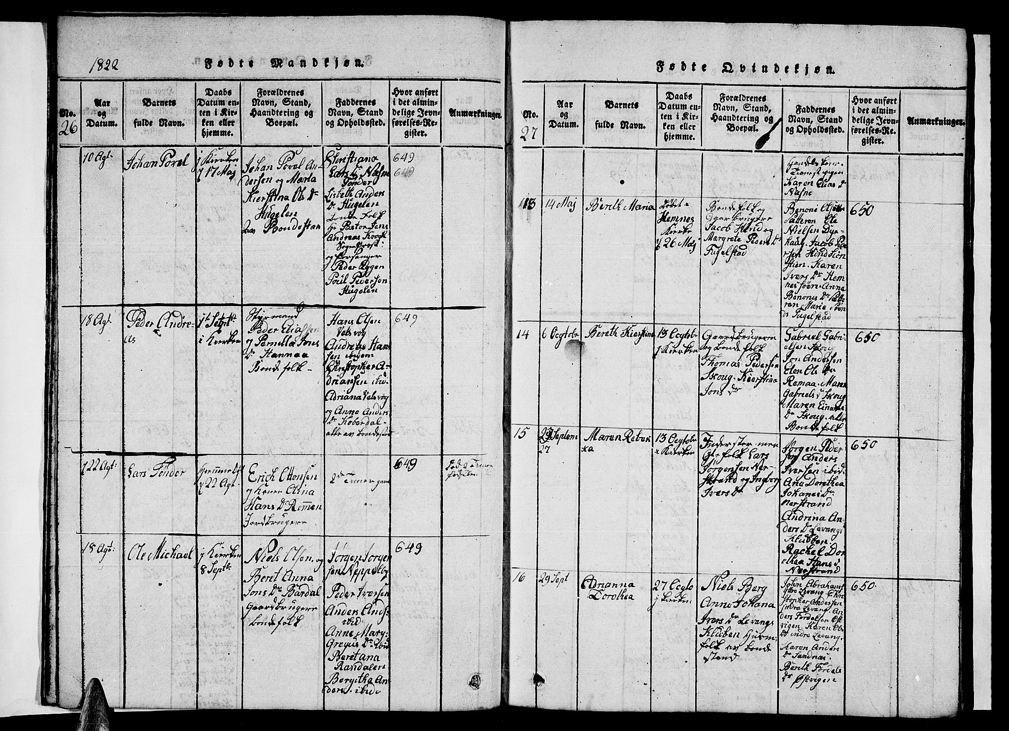 Ministerialprotokoller, klokkerbøker og fødselsregistre - Nordland, AV/SAT-A-1459/838/L0554: Klokkerbok nr. 838C01, 1820-1828, s. 26-27