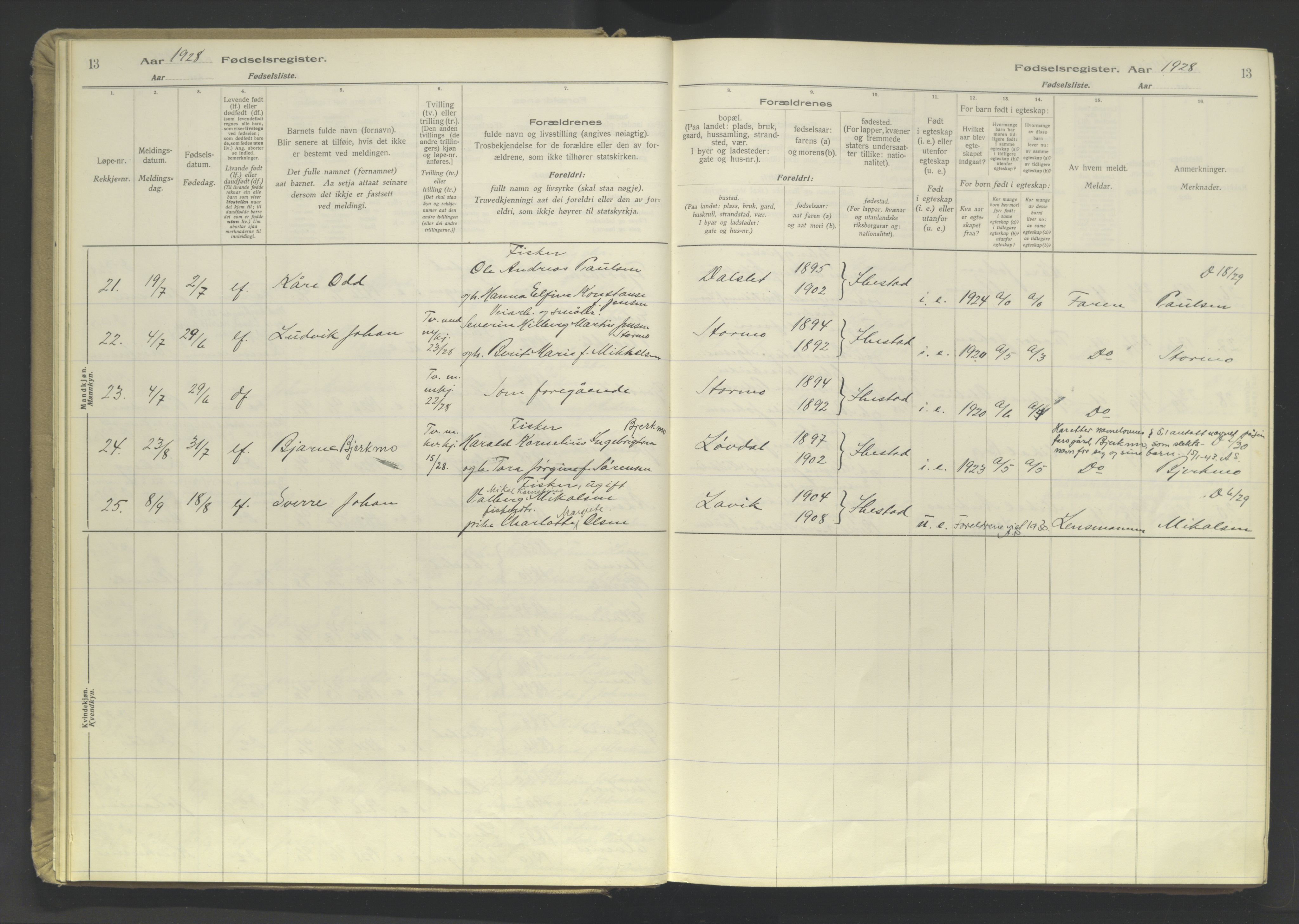 Ibestad sokneprestembete, AV/SATØ-S-0077/I/Ic/L0064: Fødselsregister nr. 64, 1926-1961, s. 13