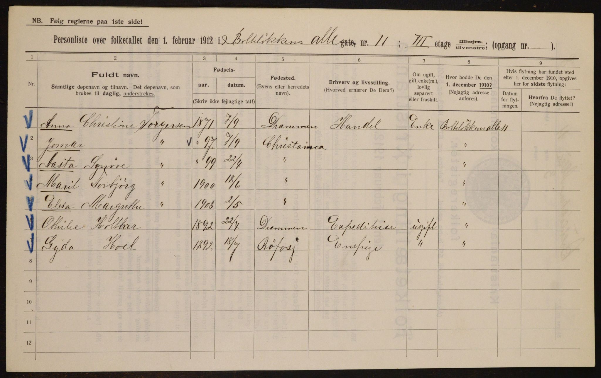 OBA, Kommunal folketelling 1.2.1912 for Kristiania, 1912, s. 7552