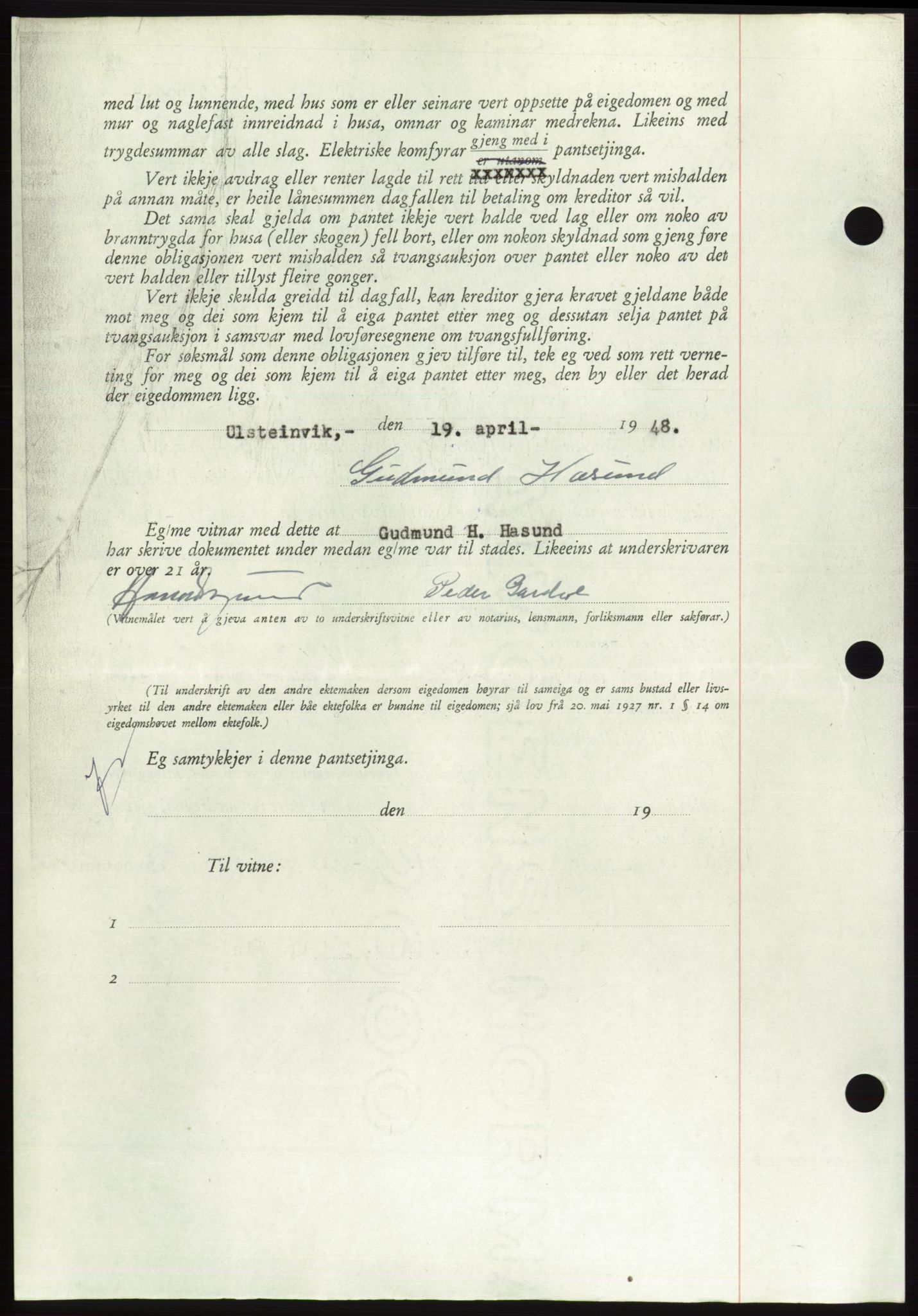 Søre Sunnmøre sorenskriveri, AV/SAT-A-4122/1/2/2C/L0115: Pantebok nr. 3B, 1947-1948, Dagboknr: 528/1948