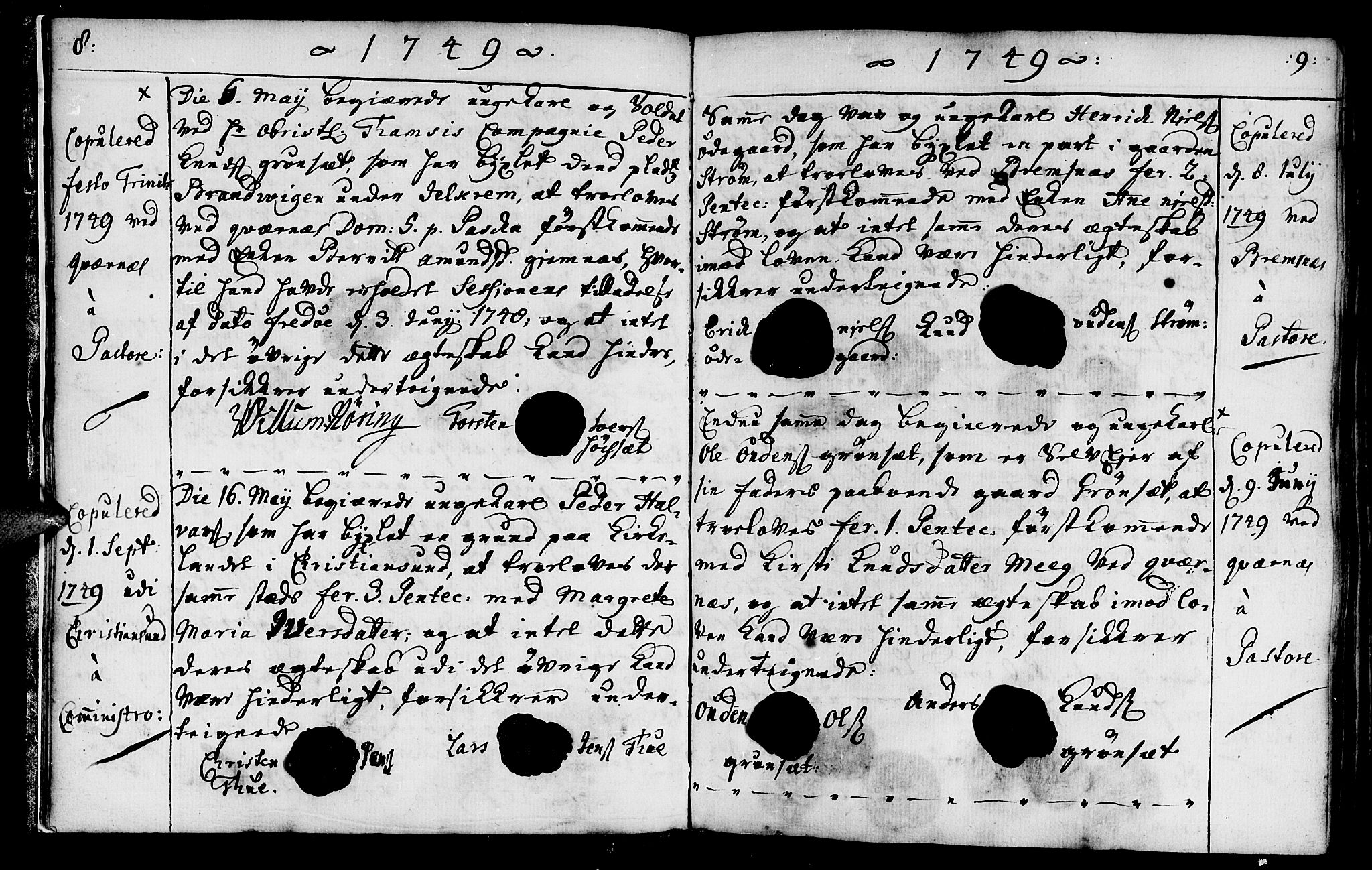 Ministerialprotokoller, klokkerbøker og fødselsregistre - Møre og Romsdal, AV/SAT-A-1454/568/L0793: Ministerialbok nr. 568A02, 1749-1768, s. 8-9