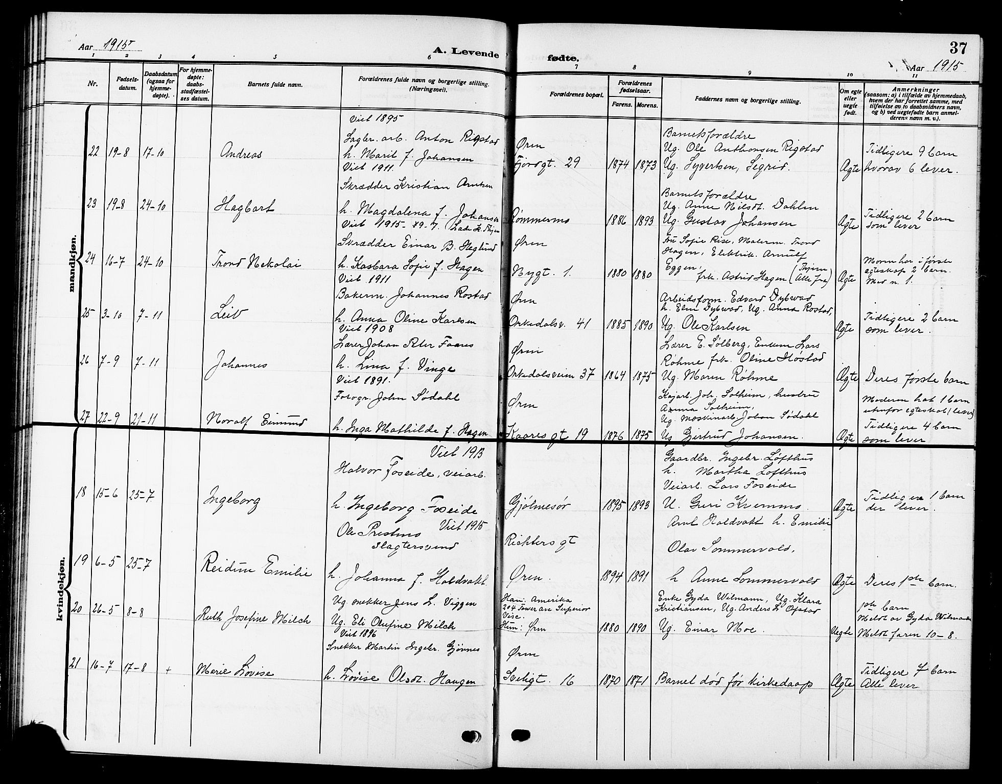 Ministerialprotokoller, klokkerbøker og fødselsregistre - Sør-Trøndelag, AV/SAT-A-1456/669/L0831: Klokkerbok nr. 669C01, 1909-1924, s. 37