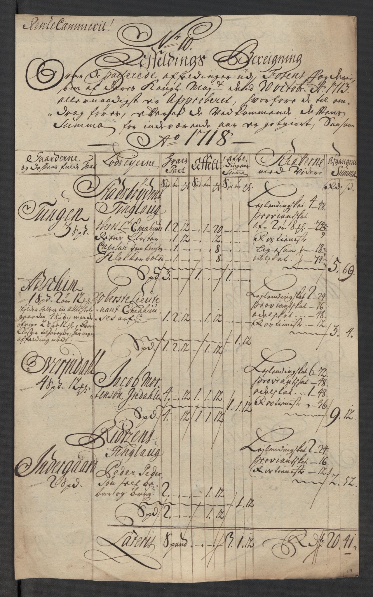 Rentekammeret inntil 1814, Reviderte regnskaper, Fogderegnskap, RA/EA-4092/R57/L3866: Fogderegnskap Fosen, 1718, s. 203