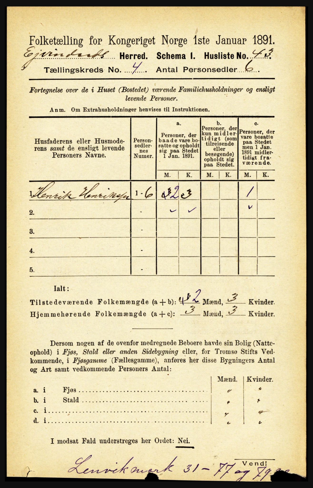RA, Folketelling 1891 for 1853 Evenes herred, 1891, s. 1218