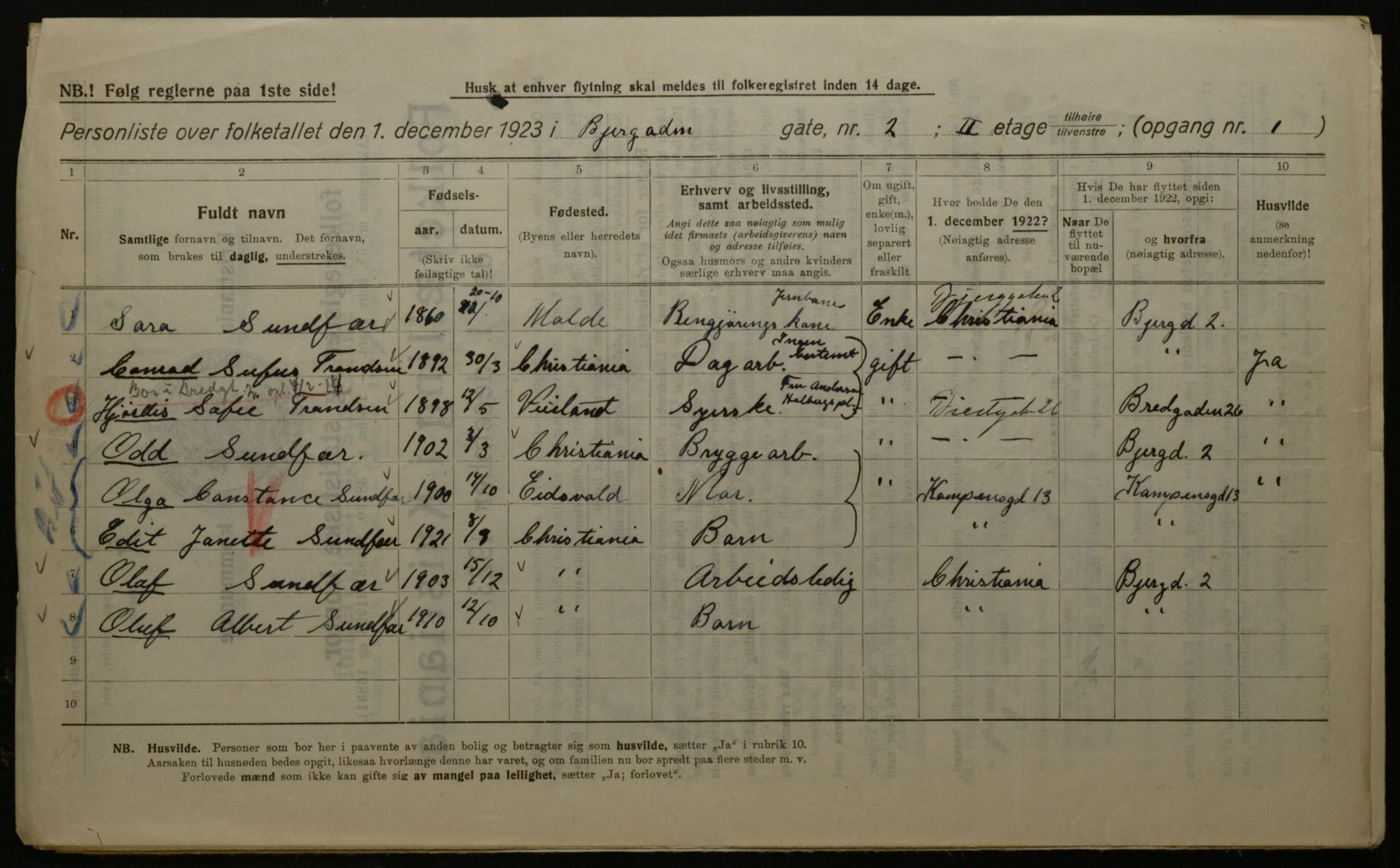 OBA, Kommunal folketelling 1.12.1923 for Kristiania, 1923, s. 6310