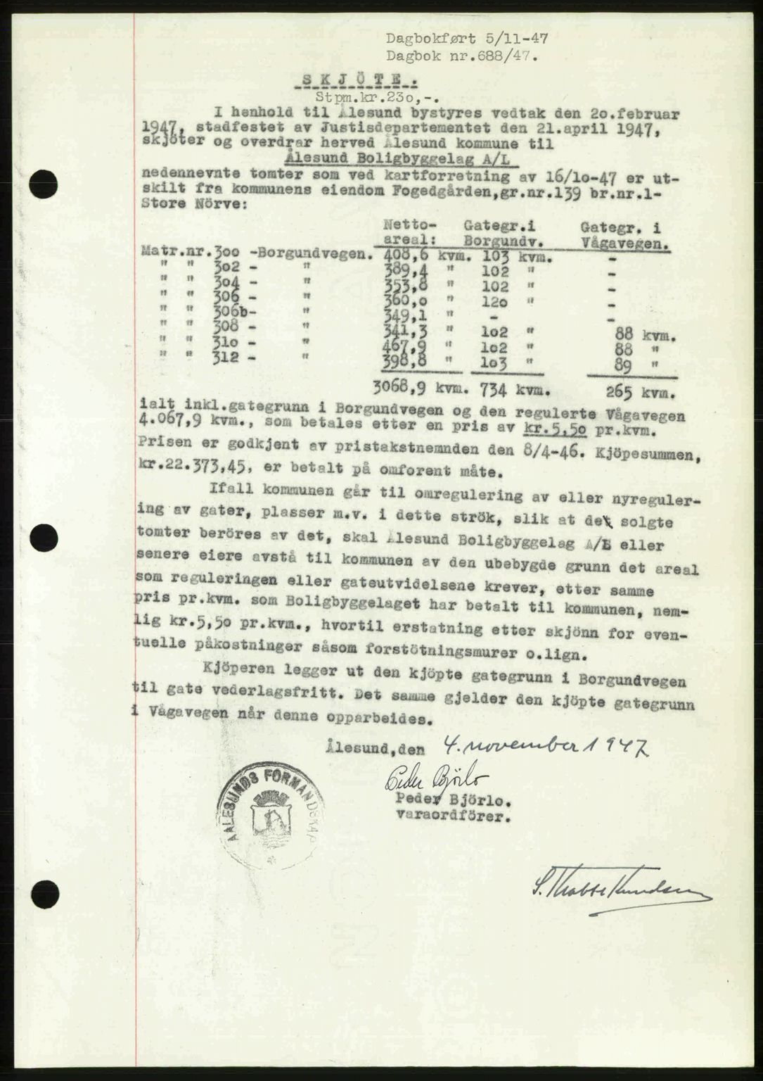 Ålesund byfogd, AV/SAT-A-4384: Pantebok nr. 37A (1), 1947-1949, Dagboknr: 688/1947