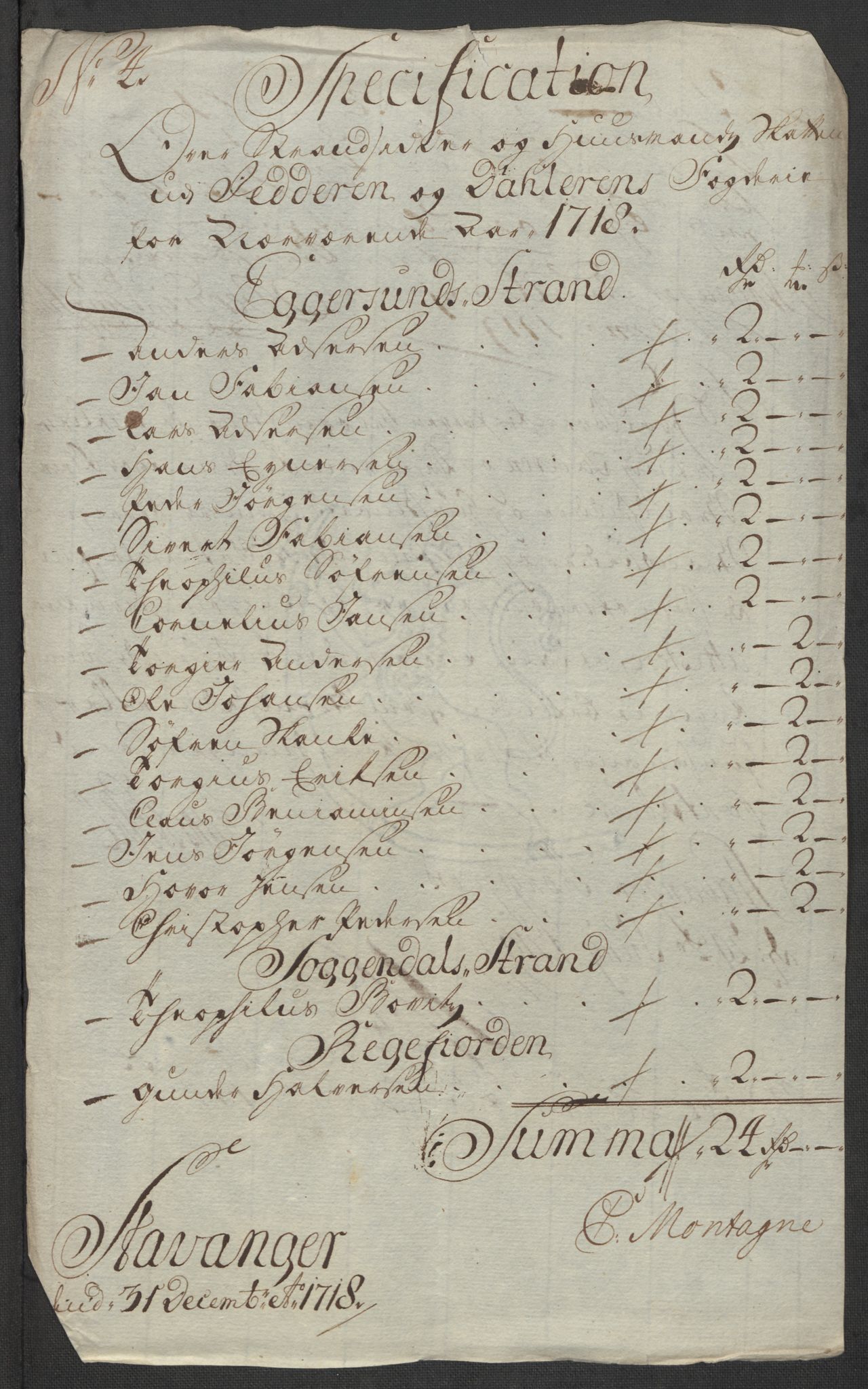 Rentekammeret inntil 1814, Reviderte regnskaper, Fogderegnskap, AV/RA-EA-4092/R46/L2743: Fogderegnskap Jæren og Dalane, 1718, s. 32