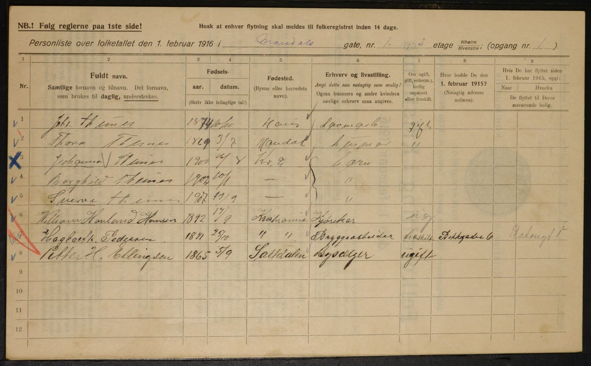 OBA, Kommunal folketelling 1.2.1916 for Kristiania, 1916, s. 61475