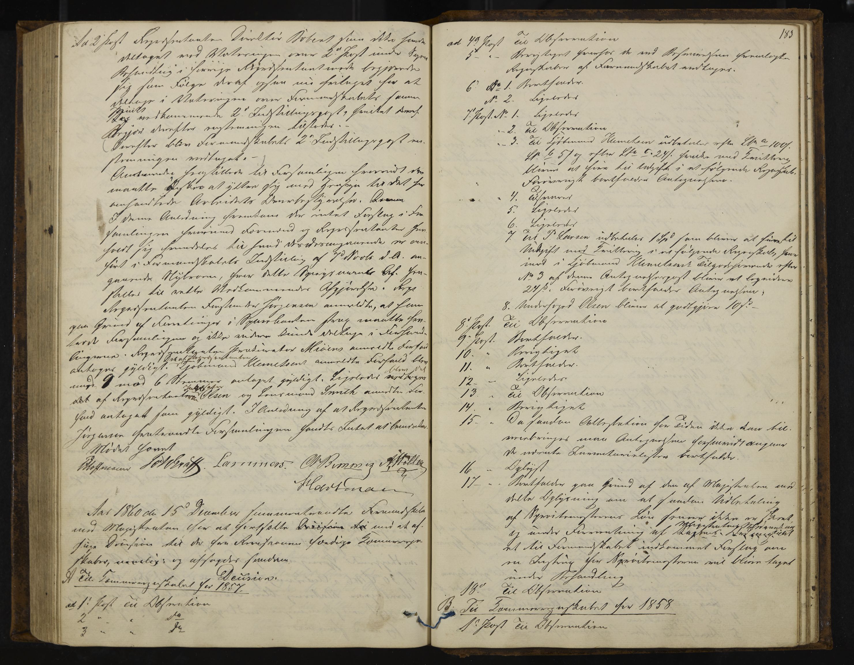 Kongsberg formannskap og sentraladministrasjon, IKAK/0604021-1/A/L0003: Møtebok med register, 1856-1861, s. 183