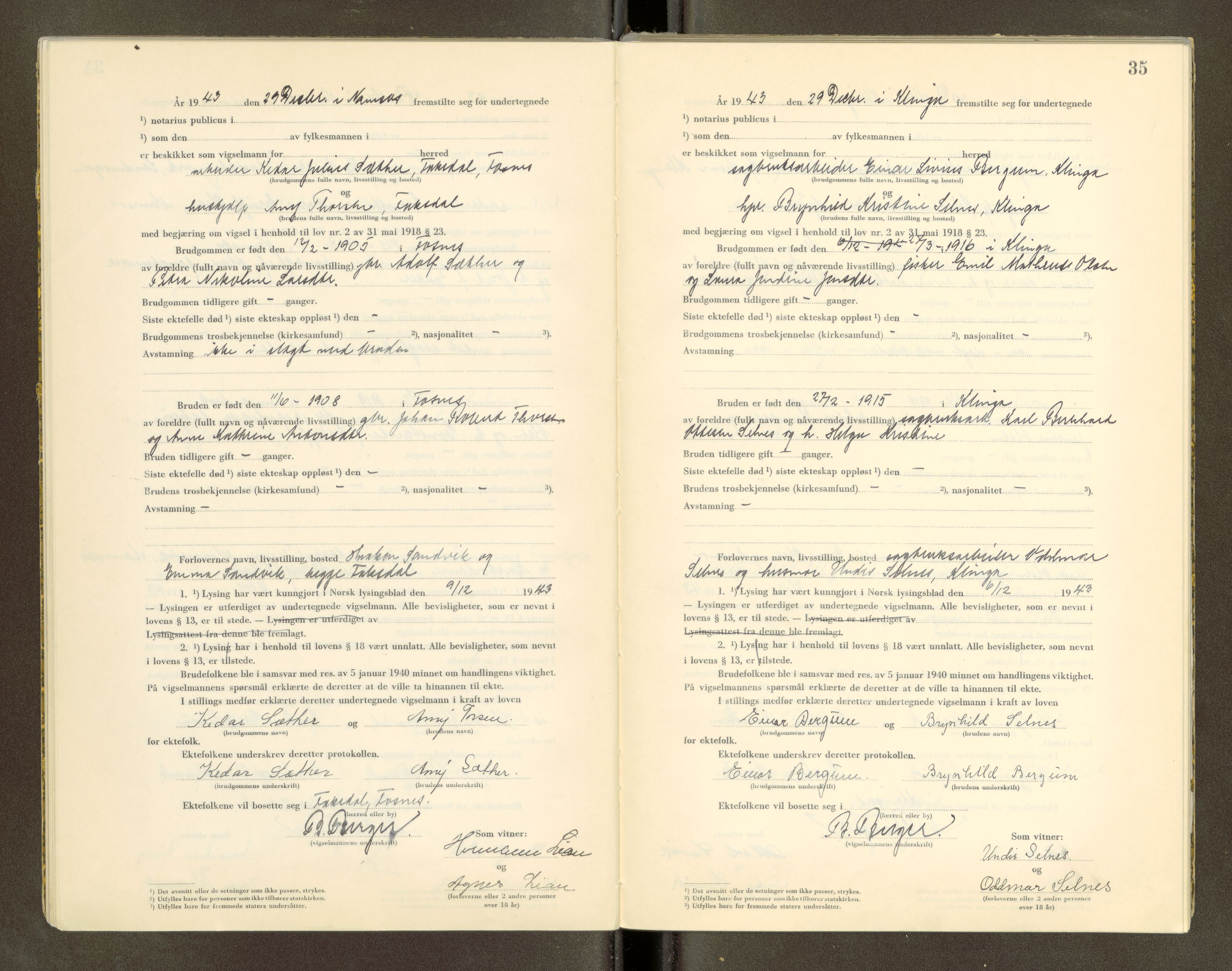 Namdal sorenskriveri, SAT/A-4133/1/6/6D/L0001: Vigselbøker, 1940-1948, s. 35