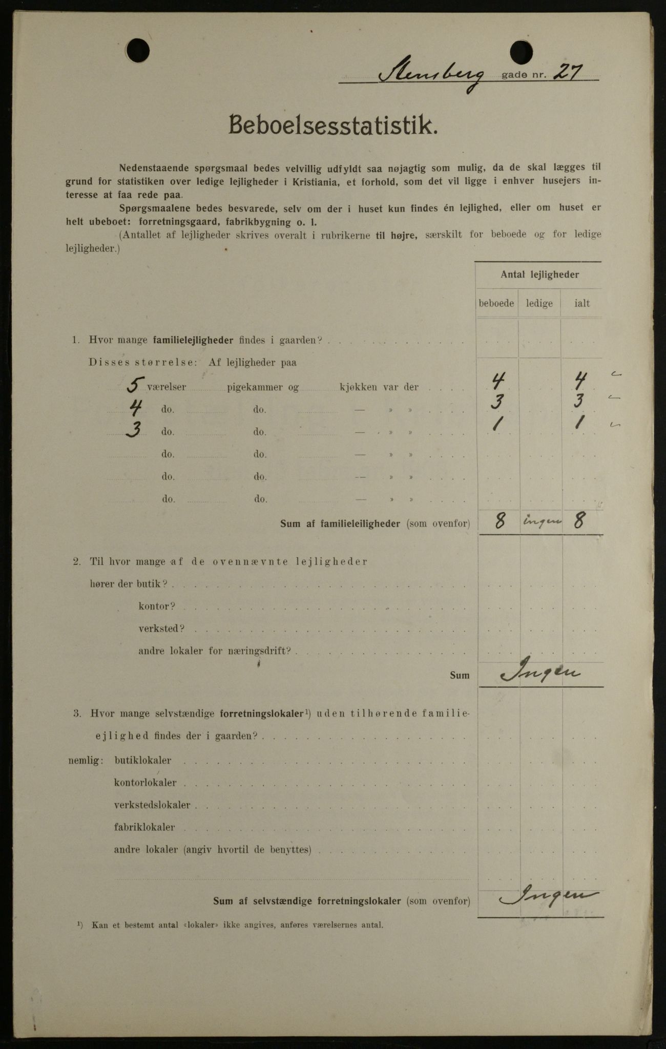 OBA, Kommunal folketelling 1.2.1908 for Kristiania kjøpstad, 1908, s. 91477