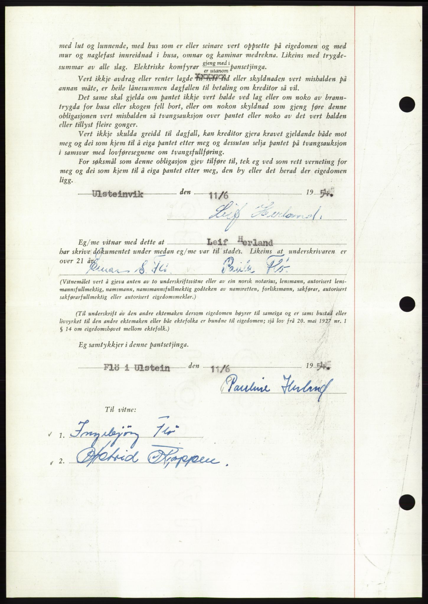 Søre Sunnmøre sorenskriveri, AV/SAT-A-4122/1/2/2C/L0126: Pantebok nr. 14B, 1954-1955, Dagboknr: 2852/1954