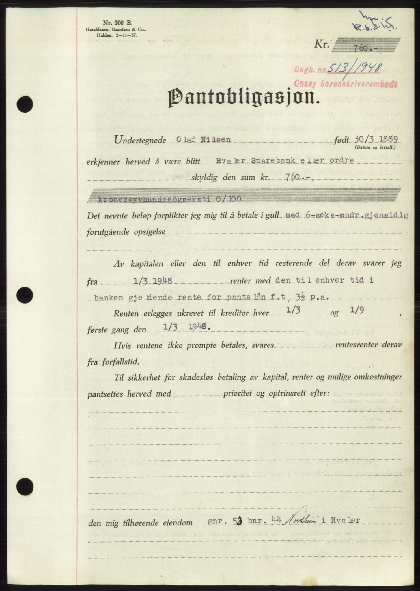 Onsøy sorenskriveri, SAO/A-10474/G/Ga/Gac/L0006: Pantebok nr. B 12-6, 1947-1948, Dagboknr: 513/1948
