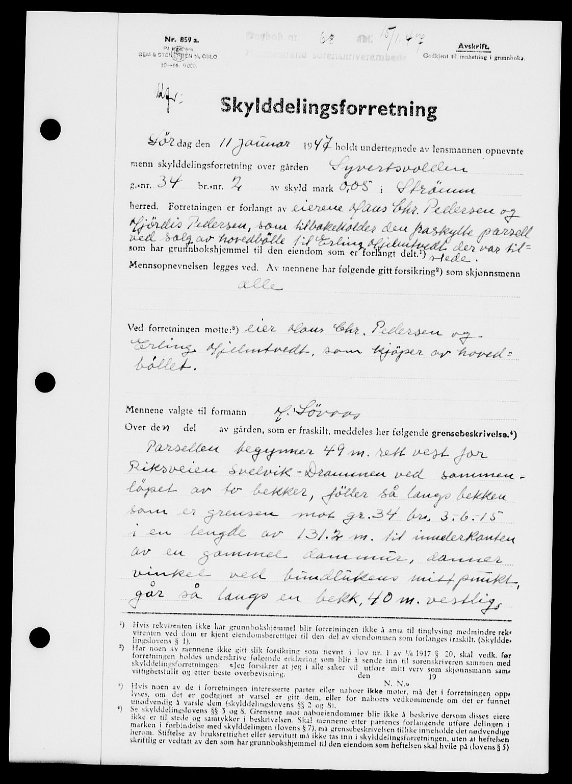 Holmestrand sorenskriveri, SAKO/A-67/G/Ga/Gaa/L0061: Pantebok nr. A-61, 1946-1947, Dagboknr: 68/1947