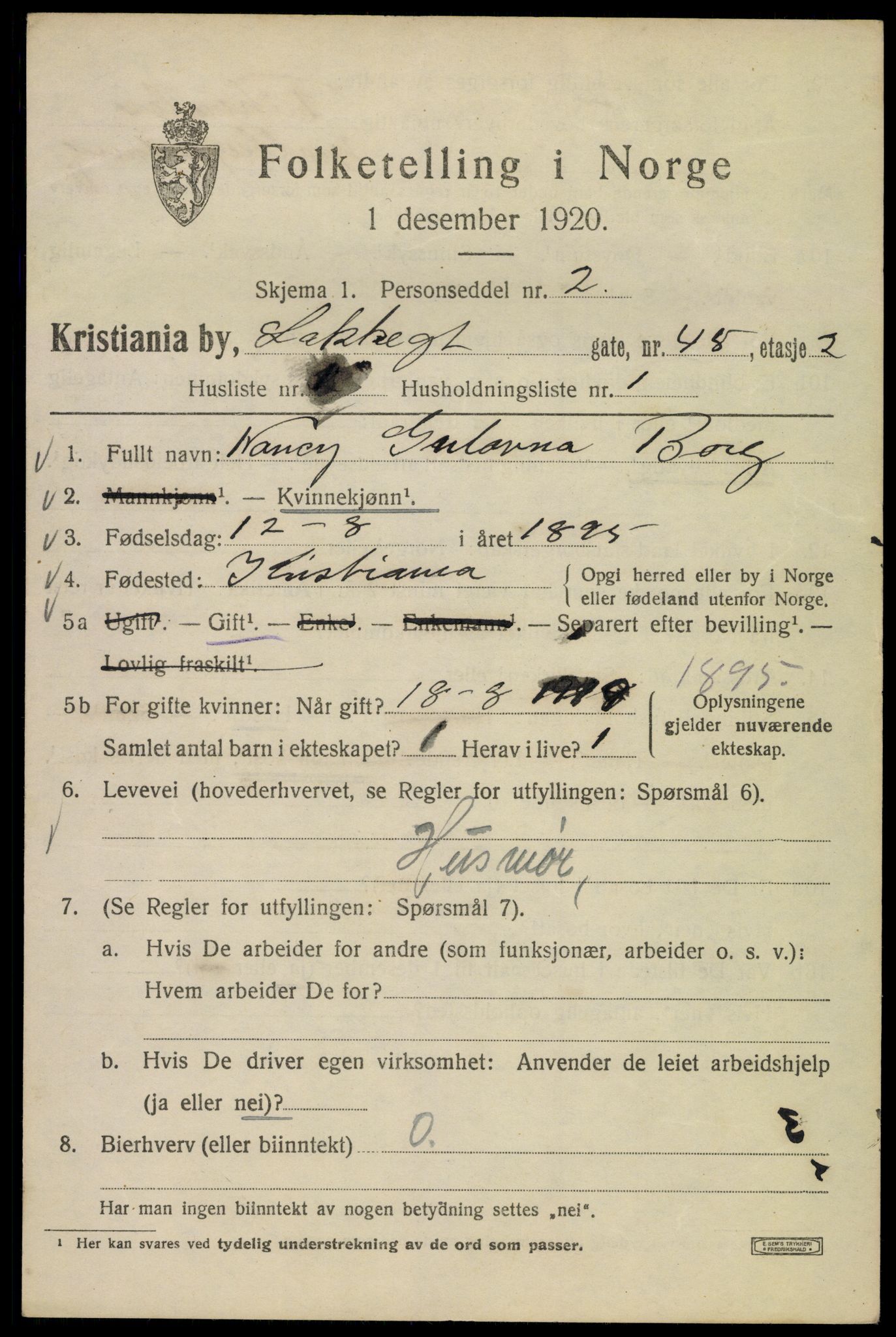 SAO, Folketelling 1920 for 0301 Kristiania kjøpstad, 1920, s. 356353